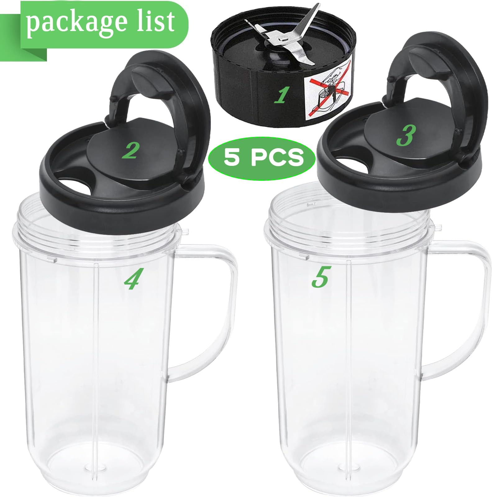 22OZ Magic Bullet Blender Replacement Cups - Set of 2 Tall 22oz Blending Jars with Cross Blade, Compatible with MB1001, 250W Blender Juicer Mixer - Perfect for Smoothies, Protein Shakes & Food Prep