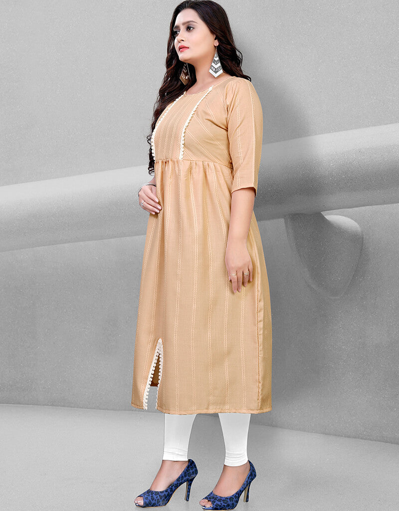 Beige Heavy Cotton Chudidar Kurti for Women - Comfortable Traditional Indian Tunic Top for Casual Wear, Festivals & Parties