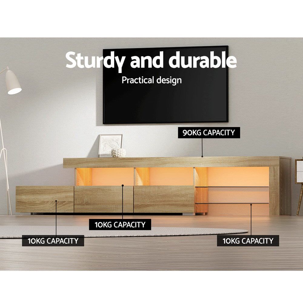 Artiss 86-Inch Entertainment Unit TV Stand with LED Lights, Solid Pine Wood TV Cabinet for Living Room - Perfect for Home Theater & Media Storage