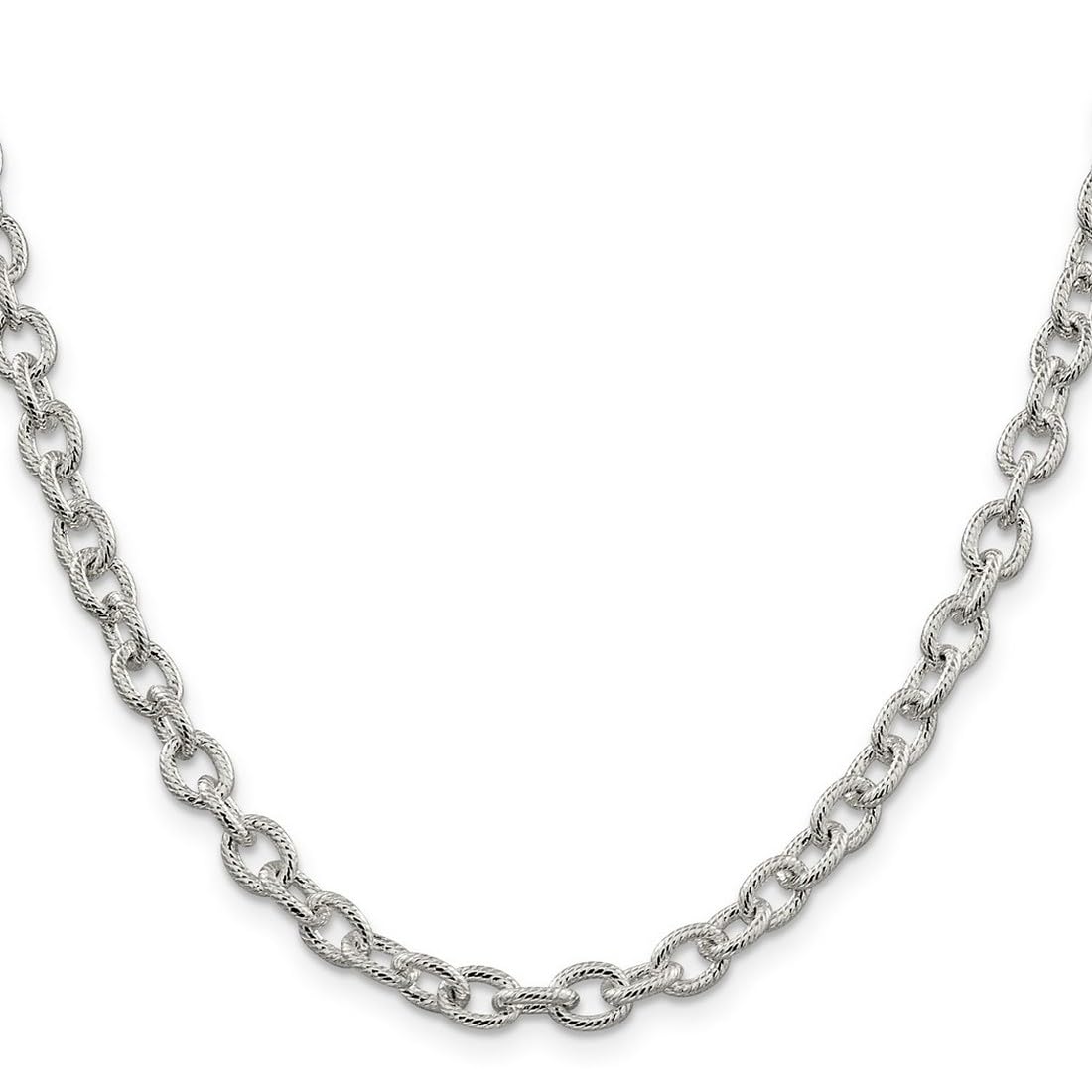 925 Sterling Silver Textured Polished 6.25mm Fancy Rolo Chain Necklace with Lobster Claw - Unisex Jewelry for Women & Men - Perfect for Everyday Wear, Gifts & Special Occasions