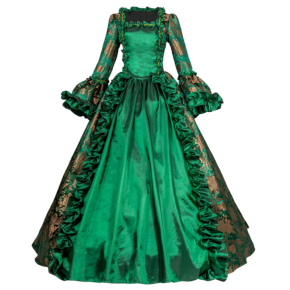 **Victorian Floral Brocade Ball Gown – Renaissance Colonial Tea Dress for Prom, Theater & Reenactment – Elegant Antique Costume for Historical Events & Themed Parties**