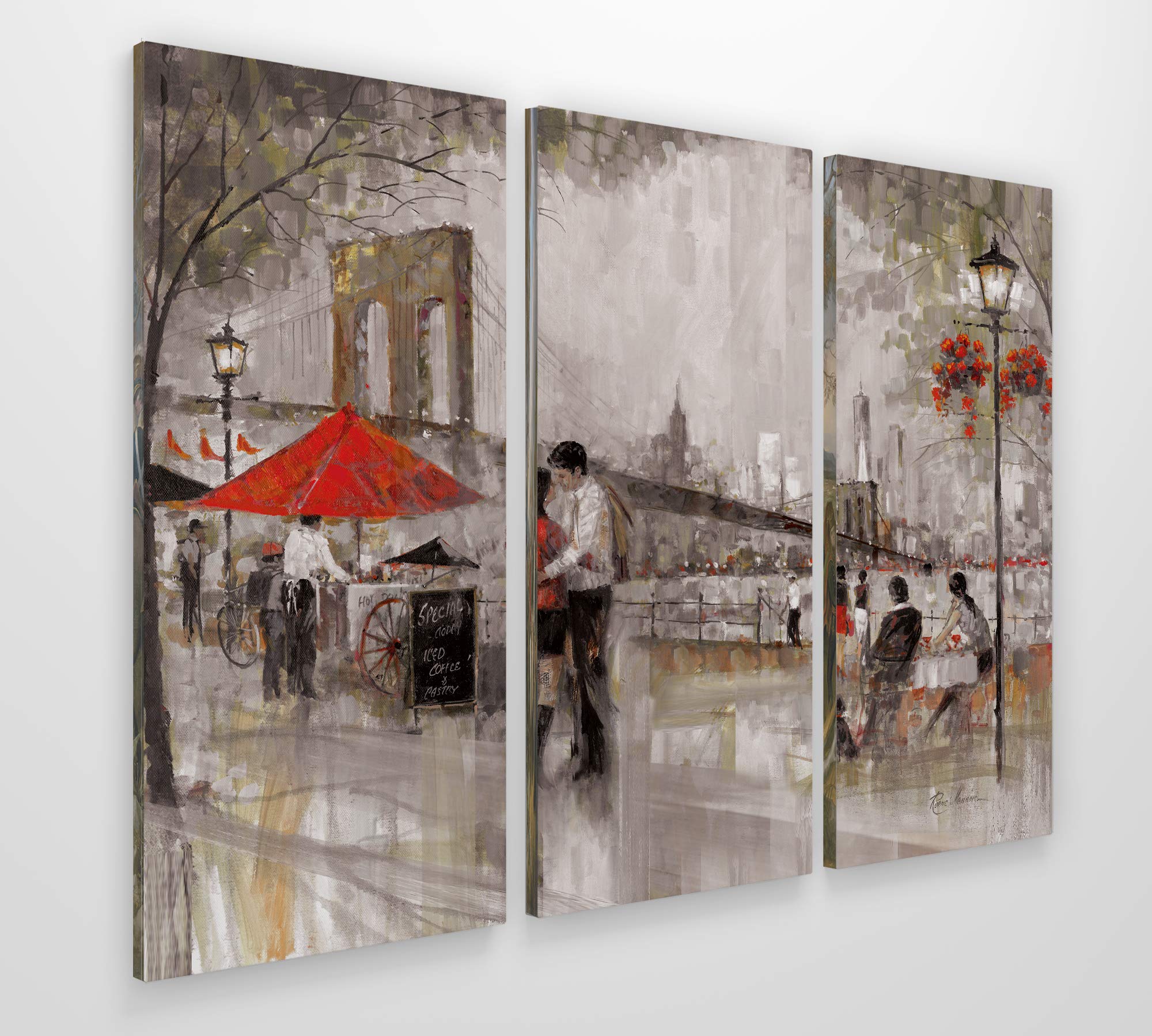 New York Romance 3-Panel Canvas Wall Art - Stretched Gallery Wrapped Modern Home Decor for Living Room, Bedroom & Office
