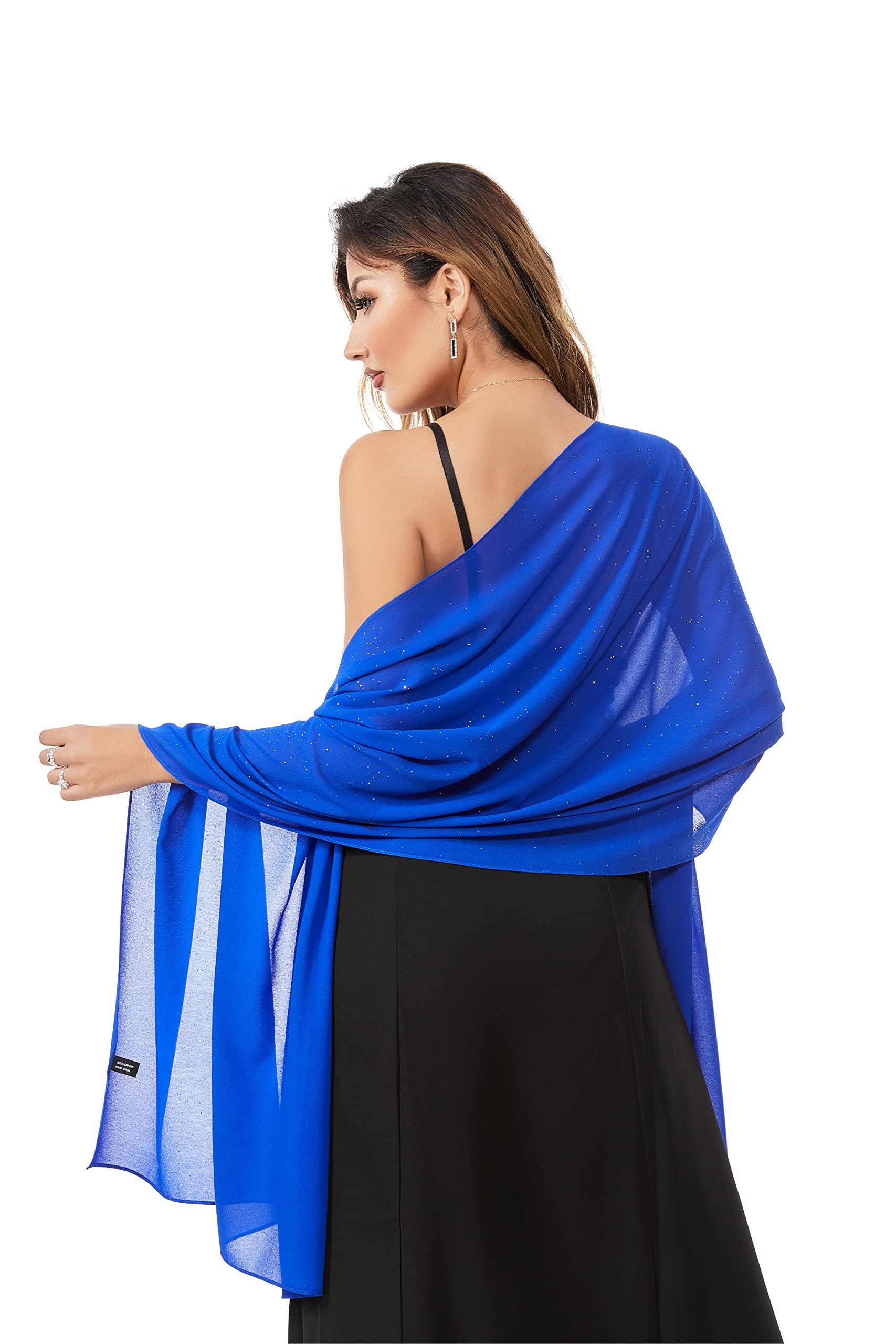 Elegant Sheer Chiffon Shawl for Women - Soft Silky Sparkly Wedding Bridal Scarf Wrap - Perfect for Evening Dresses, Prom & Special Occasions