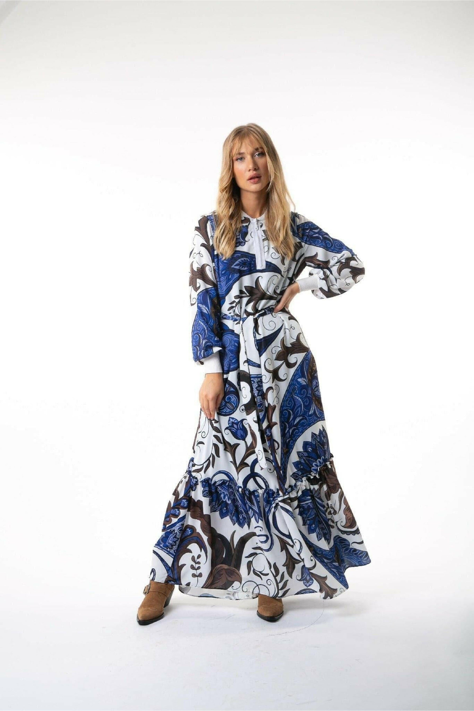 Nuri Women's Maxi Dress with Long Sleeves - Flowy Boho Summer Dress for Beach, Vacation & Casual Wear
