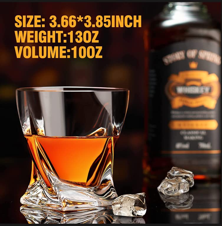 Vintage Whiskey Glasses Set of 4 - 10oz Rocks Glasses for Bourbon, Scotch & Rum - Perfect for Home Bar & Gifts