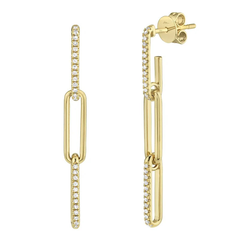 Shy Creation Diamond Paperclip Link Earrings for Women - Elegant Dainty Gold Hoop Earrings for Everyday Wear, Date Night & Gift Giving