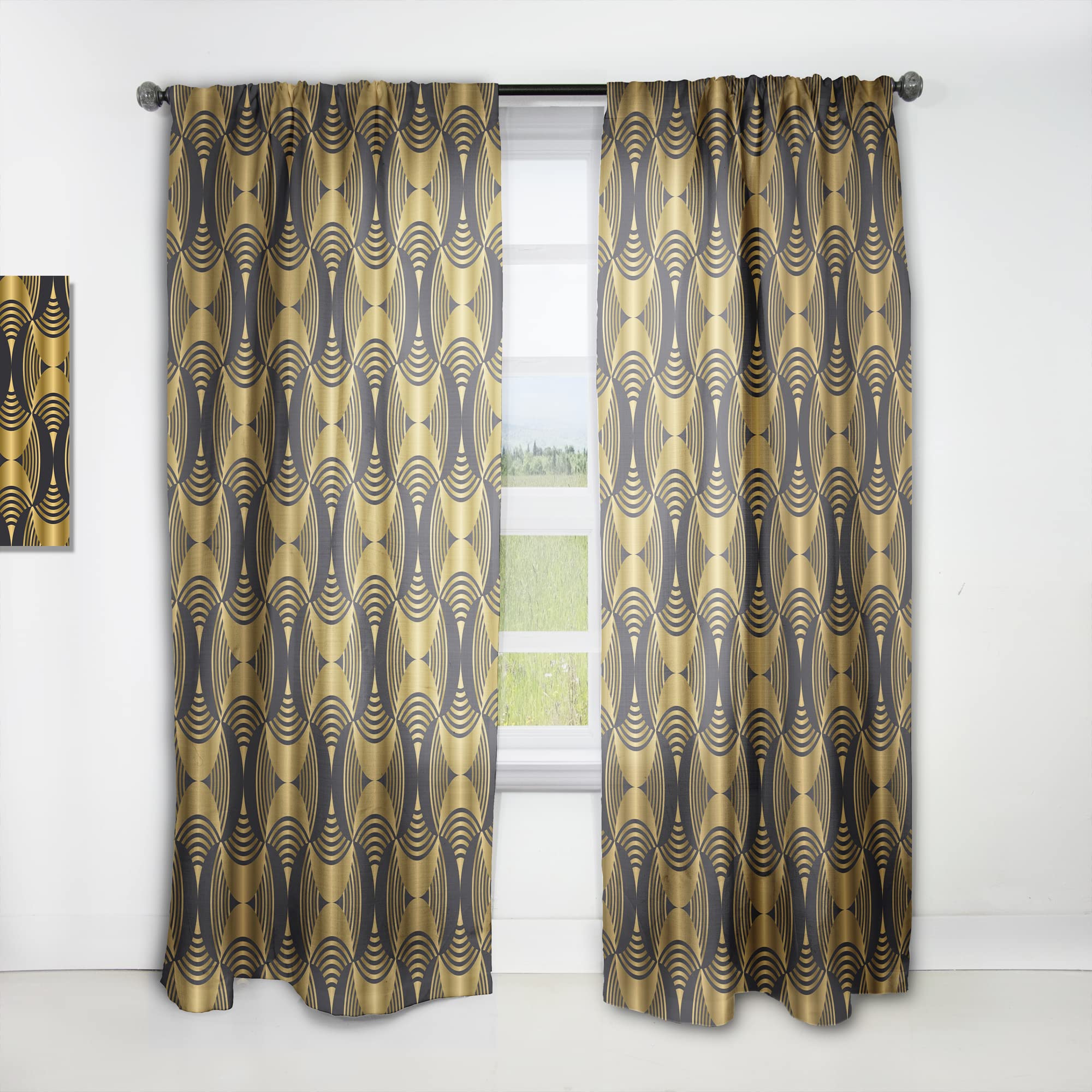 DesignQ Art Deco Style Modern Pattern Thermal Insulated Curtains - Single Panel 52x108 - Elegant Window Treatments for Bedroom & Living Room | Perfect for Home Decor, Light Control & Privacy