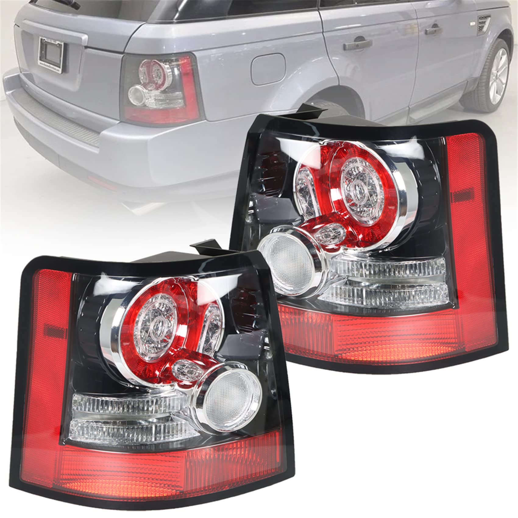 **Land Rover Range Rover Sport 2005-2013 LH+RH Tail Lights Assembly - Brake & Stop Indicator Lights Replacement (Driver & Passenger Side) - Perfect for Night Driving & Enhanced Safety**