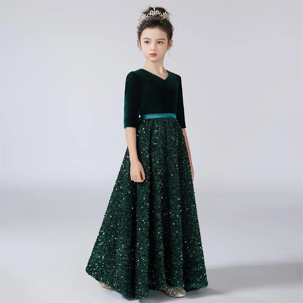 Sparkly Sequin Flower Girl Dress for Girls - 3/4 Sleeve Party Dress for Birthday, Wedding & Special Occasions | Perfect for Pageants, Holiday Events & Formal Celebrations