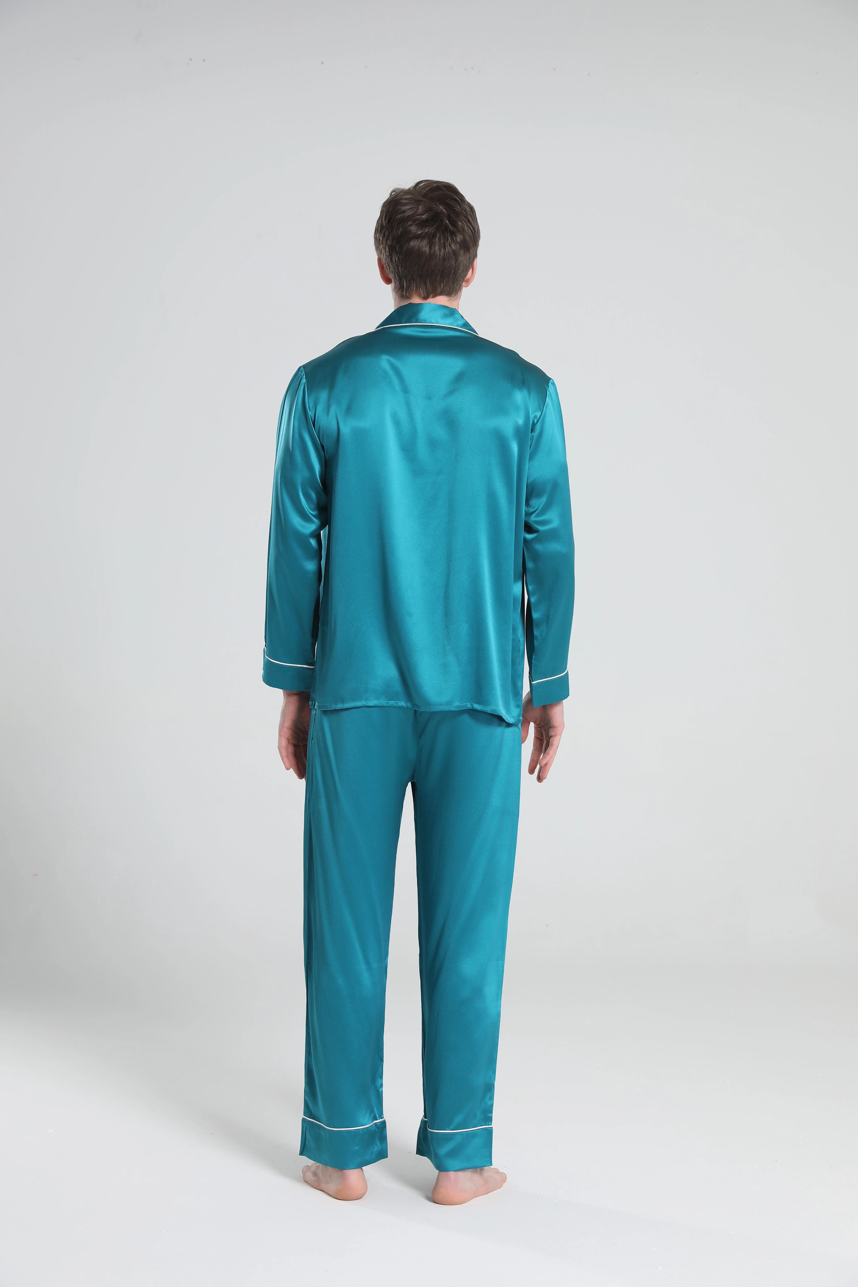 Premium Men's Silk Pajama Set with Lapel Collar - Soft & Breathable Sleepwear for Lounge & Travel - Perfect for Home Relaxation & Hotel Stays