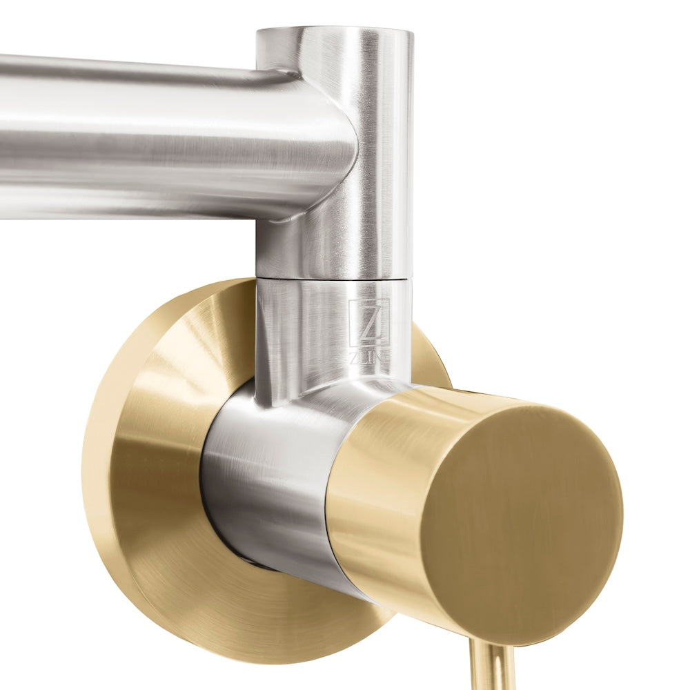 ZLINE Autograph Edition Gemini Pot Filler Faucet - Brushed Nickel & Champagne Bronze Finish - Professional Kitchen Faucet for Stovetop & Cooking Area (GEM FPF ZBNCB) - Perfect for Modern Kitchens & Gourmet Cooking