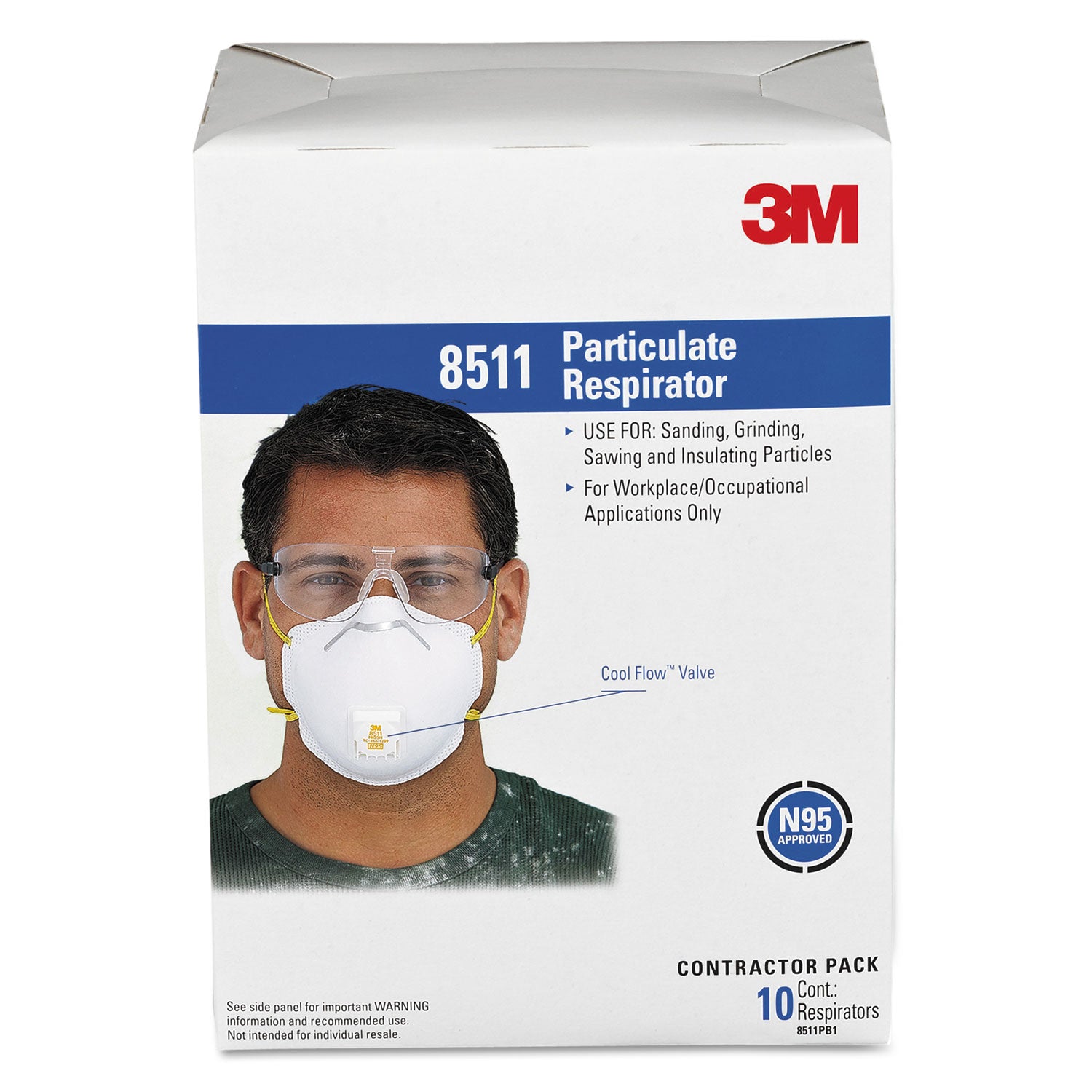 3M™ Particulate Respirator with Cool Flow Exhalation Valve - NIOSH Approved N95 Standard Size (10-Pack) - Dust Mask for Woodworking, Construction & Home Improvement Projects