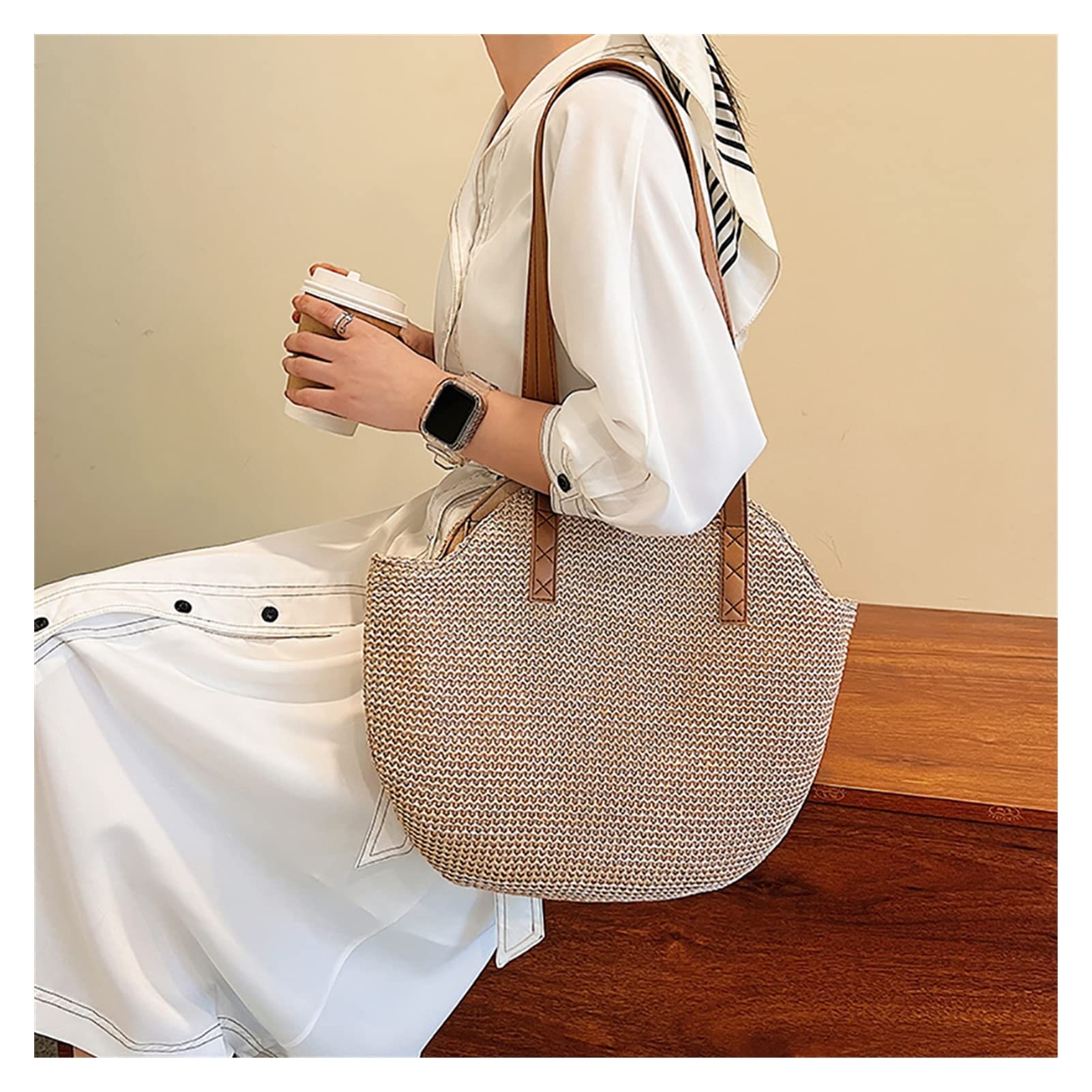 Handmade Woven Straw Beach Bags for Women - Summer Vacation Shoulder Crossbody Bag & Clutch Purse (40cm, Multiple Colors) | Perfect for Beach Outings, Picnics, and Summer Fashion Accessories