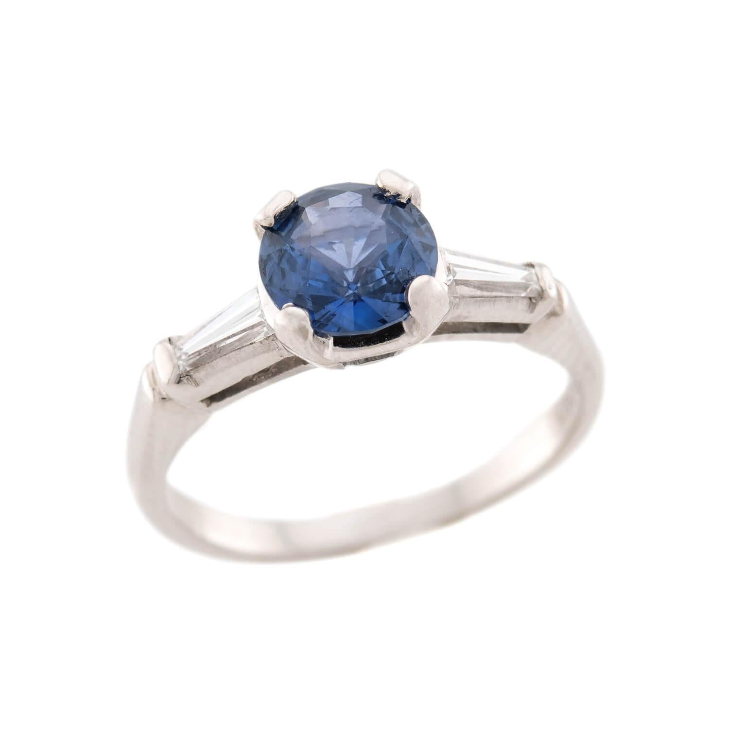 Vintage Platinum Sapphire and Diamond Engagement Ring 1.25ct - Elegant Blue Gemstone Wedding Band for Her, Perfect Proposal Gift & Anniversary Jewelry (Ideal for Romantic Occasions, Bridal Accessories & Special Celebrations)