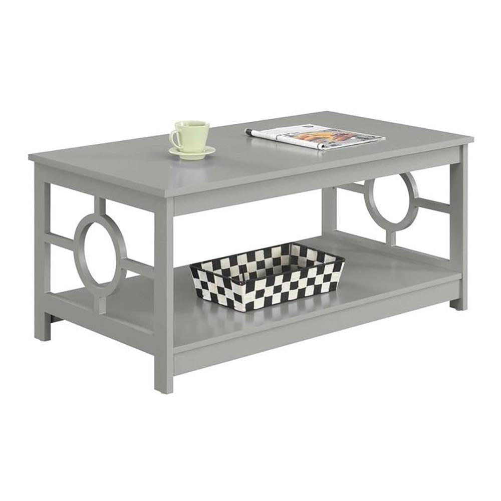 Gray Wood Finish Pemberly Row Coffee Table with Lower Shelf - Perfect for Living Room, Lounge & Home Decor