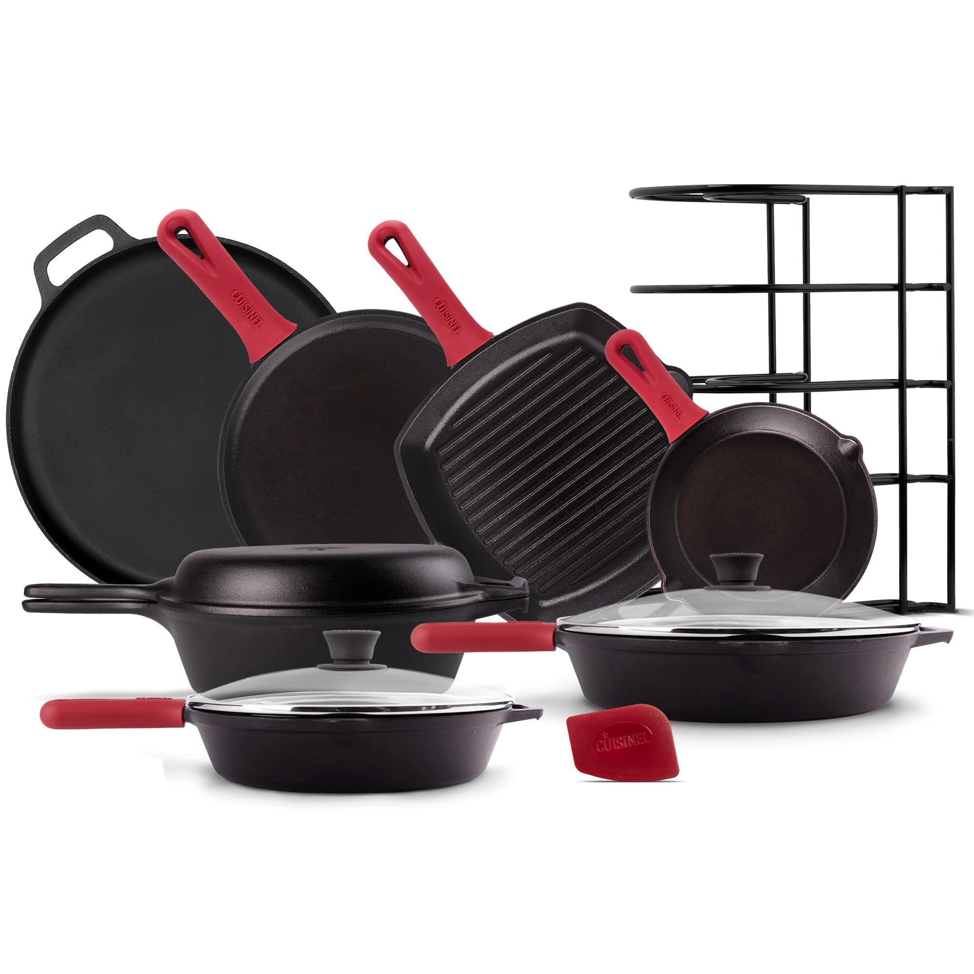 17-Piece Cast Iron Cookware Set - Pre-Seasoned Skillets (8