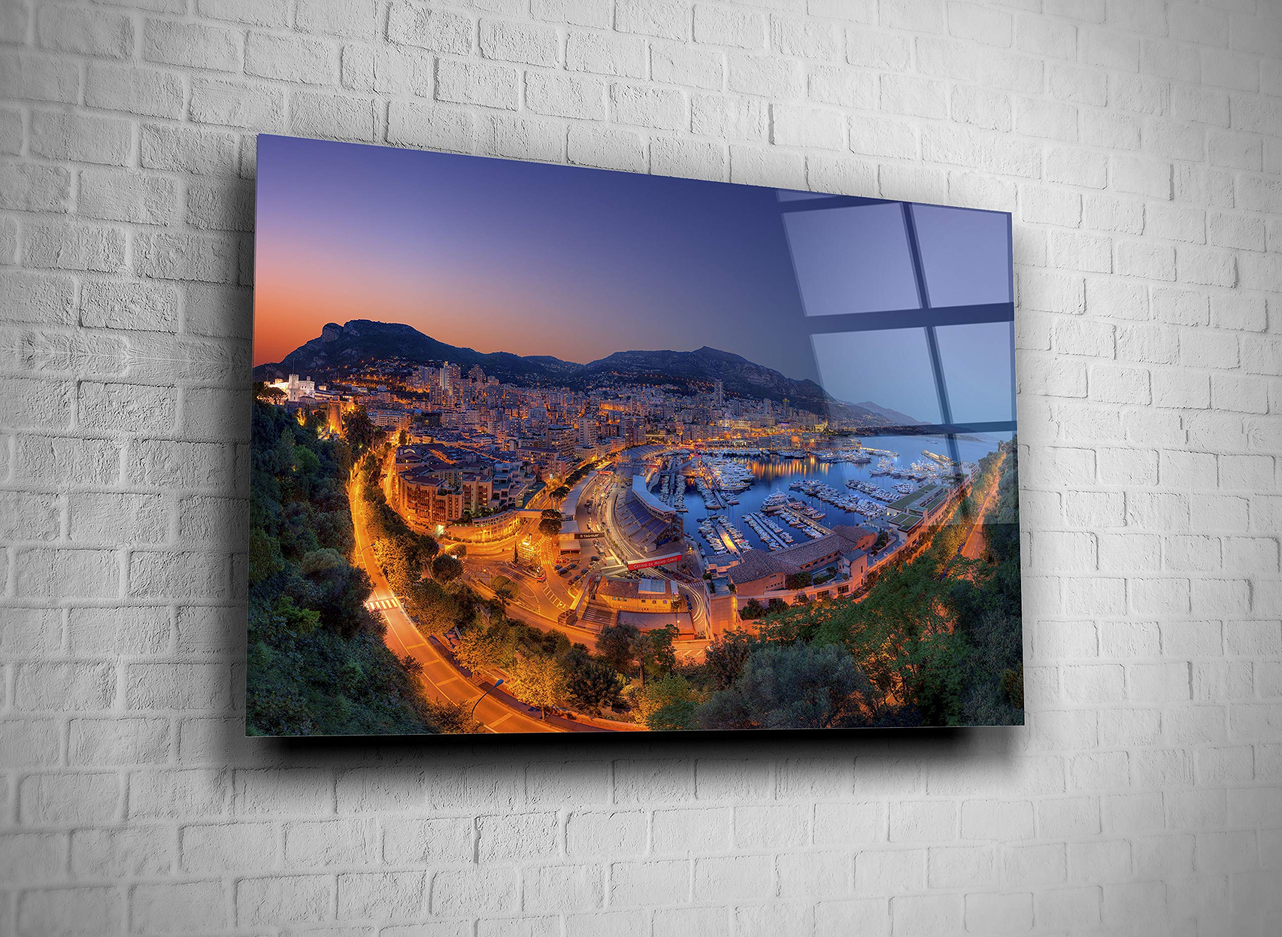 Monte Carlo Monaco Night City View with Yachts & Luxury Casino - Tempered Glass Wall Art for Home, Office, Hotel Decor - Modern Art Gift (24x36) - Perfect for Living Rooms, Bedrooms & Corporate Spaces