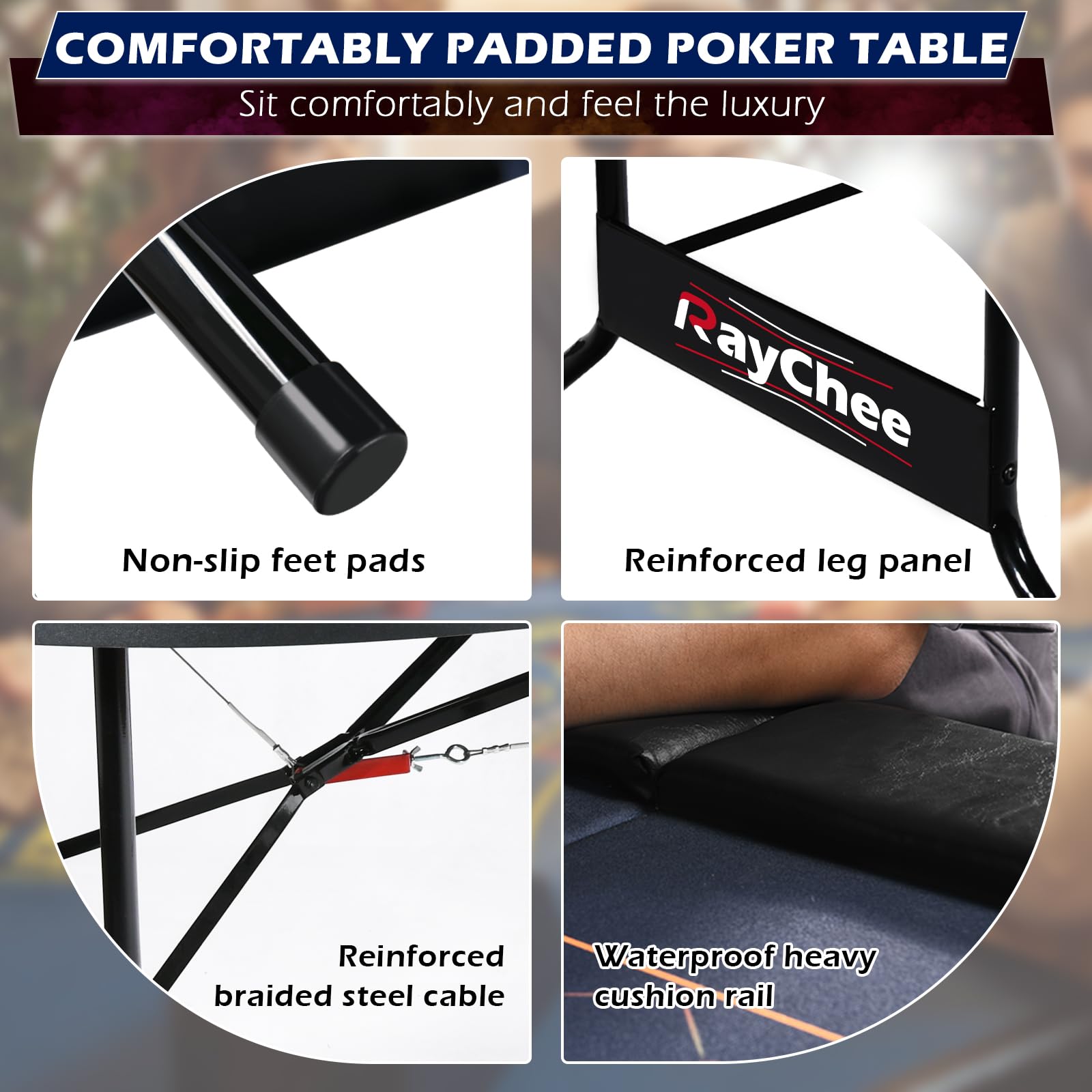 84 Inch Foldable Poker Table for 10 Players - Casino Grade Felt, Padded Rails & Cup Holders - Portable Texas Holdem & Blackjack Table - No Assembly Required (Black) - Perfect for Home Games, Casino Nights & Poker Tournaments