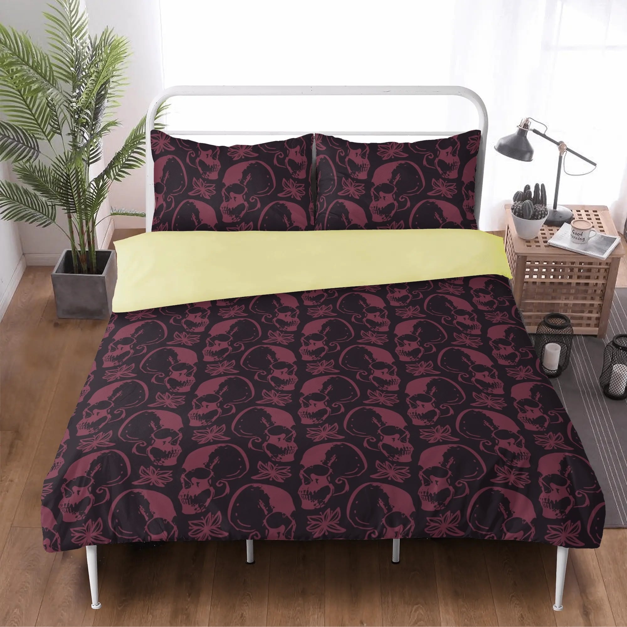3-Piece Gothic Purple Skull Bedding Set - Soft & Stylish for Halloween, Gothic, or Punk Themed Bedrooms