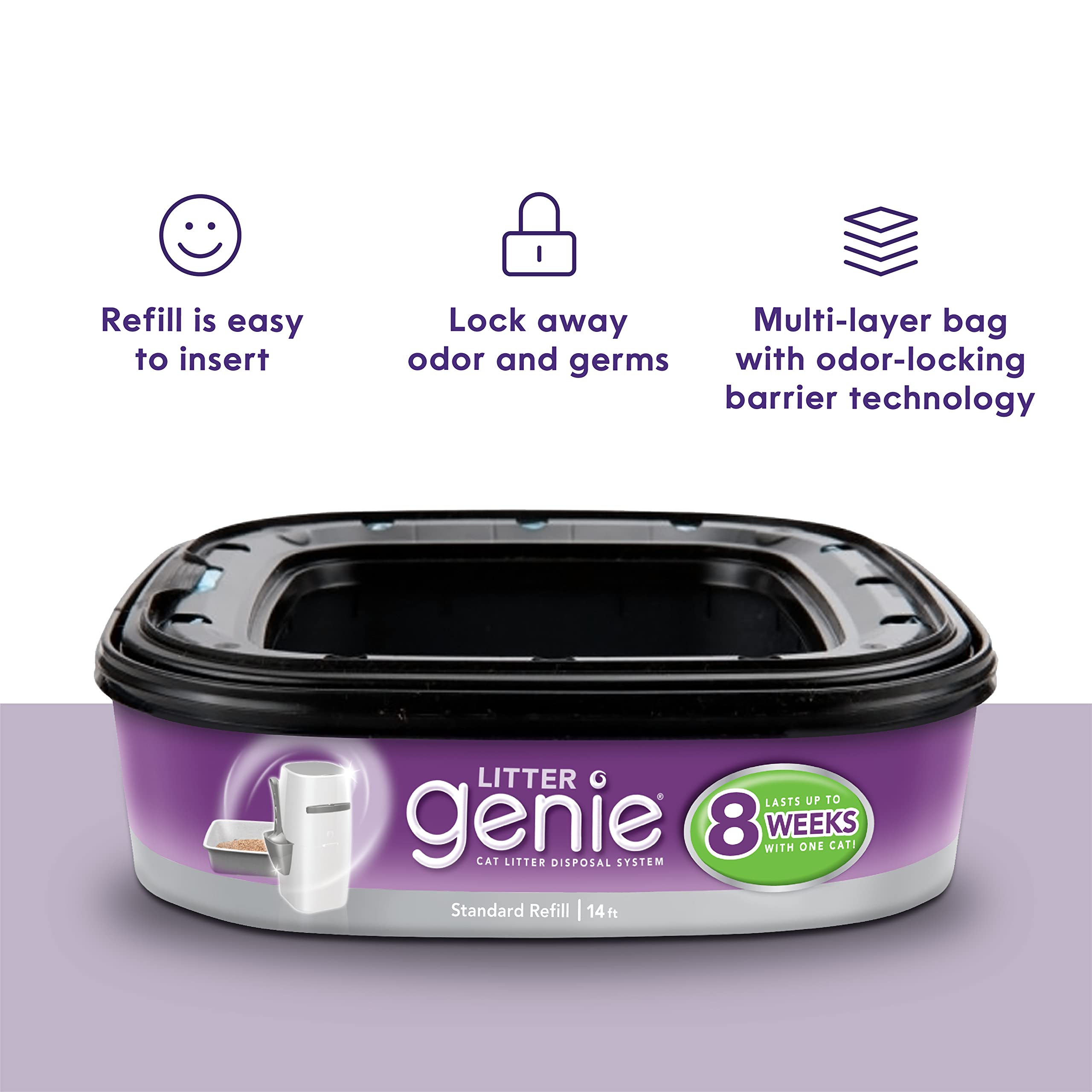 Litter Genie Refill Bags 12-Pack | Odor Control Cat Litter Disposal Bags with Multi-Layer Barrier Technology | 1 Cartridge Lasts 2 Months Per Cat | Perfect for Small Spaces & Multi-Cat Households