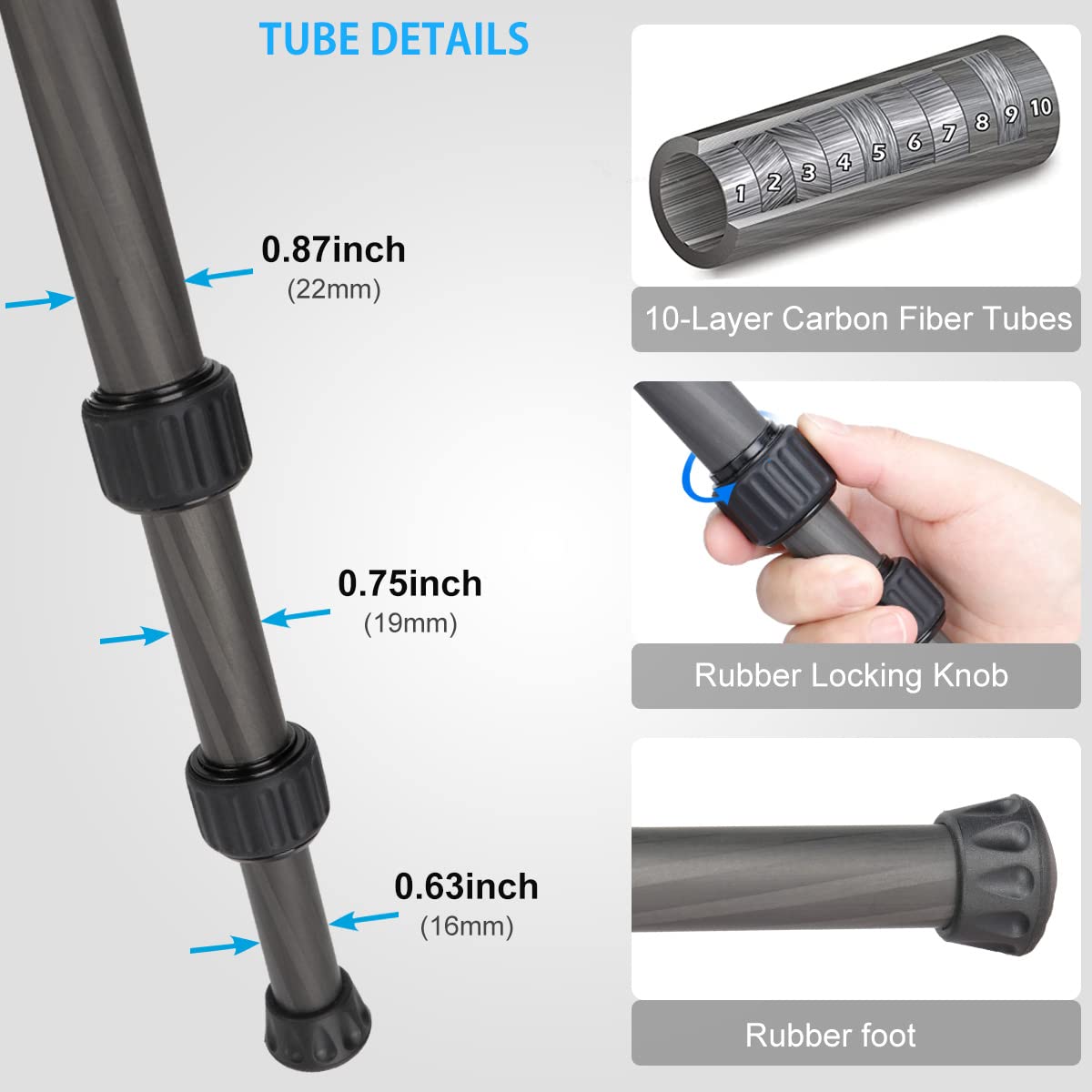 Koolehaoda Carbon Fiber Camera Tripod - Portable Compact Travel Tripod with 360° Ballhead, Mini Desktop Tripod for DSLR/Mirrorless Cameras (Max Load 22lbs/10kg) - Perfect for Travel, Vlogging & Outdoor Photography