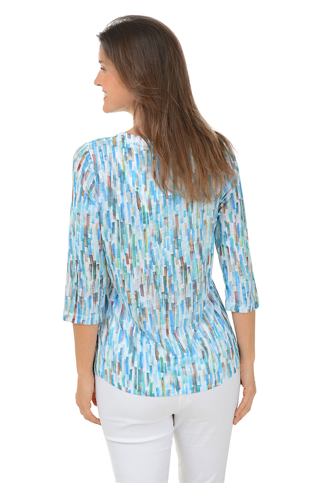 Elegant Blue Glass Notched Neck Top for Women - Trendy V-Neck Blouse for Casual Wear, Office & Date Nights