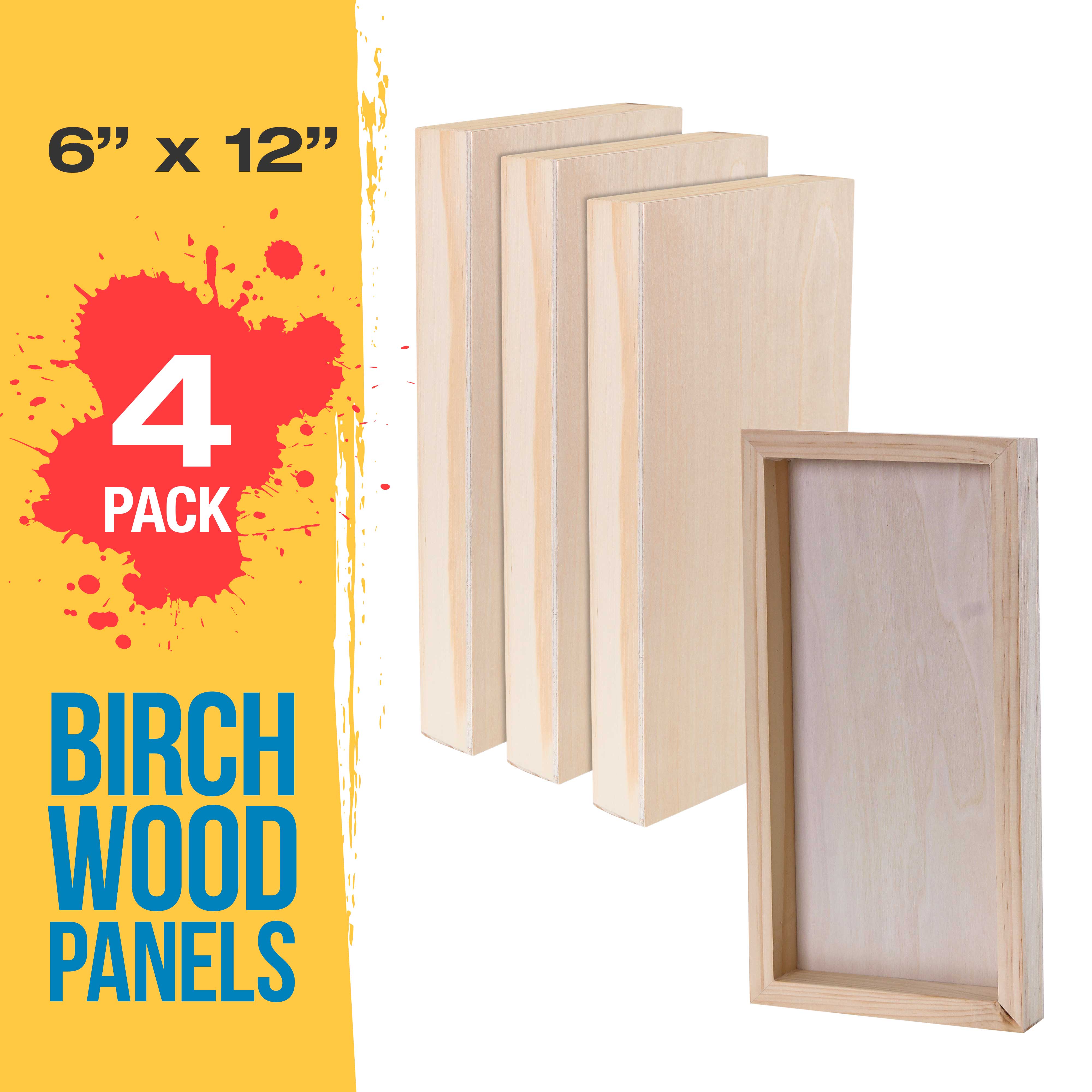 6 x 12 Unfinished Cradled Wood Panels for Painting - 4 Pack (1.5