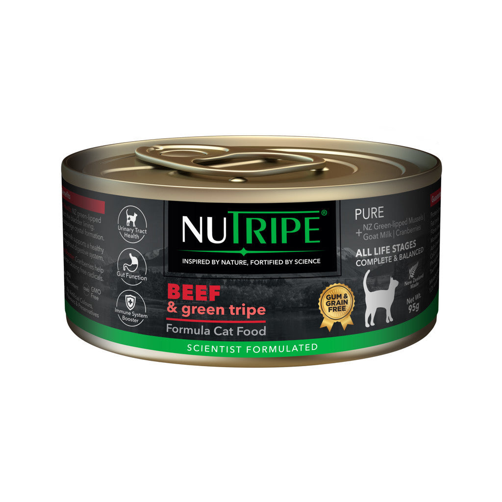 Nutripe Pure Cat Wet Food - Grain Free, Gum Free, 95g Mackerel & Green Tripe Ocean Fish Formula | High Protein, Nutrient-Rich Wet Cat Food for Adult & Senior Cats | Perfect for Mealtime, Weight Management & Picky Eaters