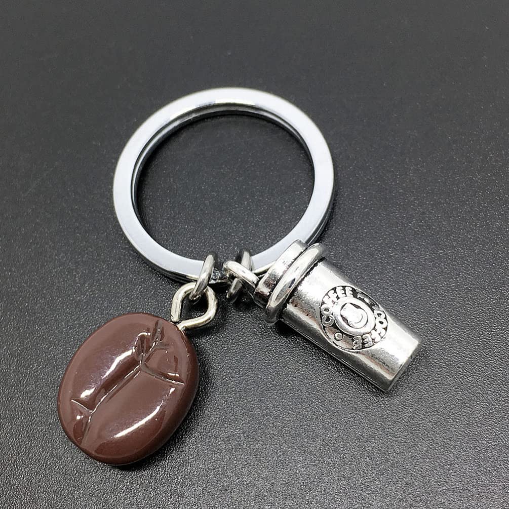 PRETYZOOM Men's Coffee-Themed Keychain - Zinc Alloy Coffee Cup & Bean Key Ring for Wallets, Purses & Car Keys | Perfect Gift for Coffee Lovers & Unique Bag Decor Accessory