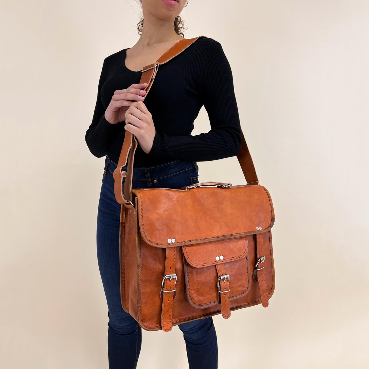 Premium Genuine Leather Shoulder Bag for Women & Men - Stylish & Durable Crossbody Purse - Perfect for Work, Travel & Everyday Use