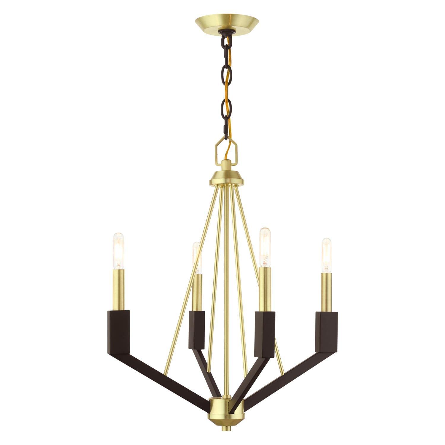 Livex Lighting 51164-12 Beckett Collection 4-Light Mini Chandelier in Satin Brass - Elegant Ceiling Fixture for Hallway, Bedroom & Bathroom Lighting - Perfect for Entryways, Master Suites and Vanity Areas