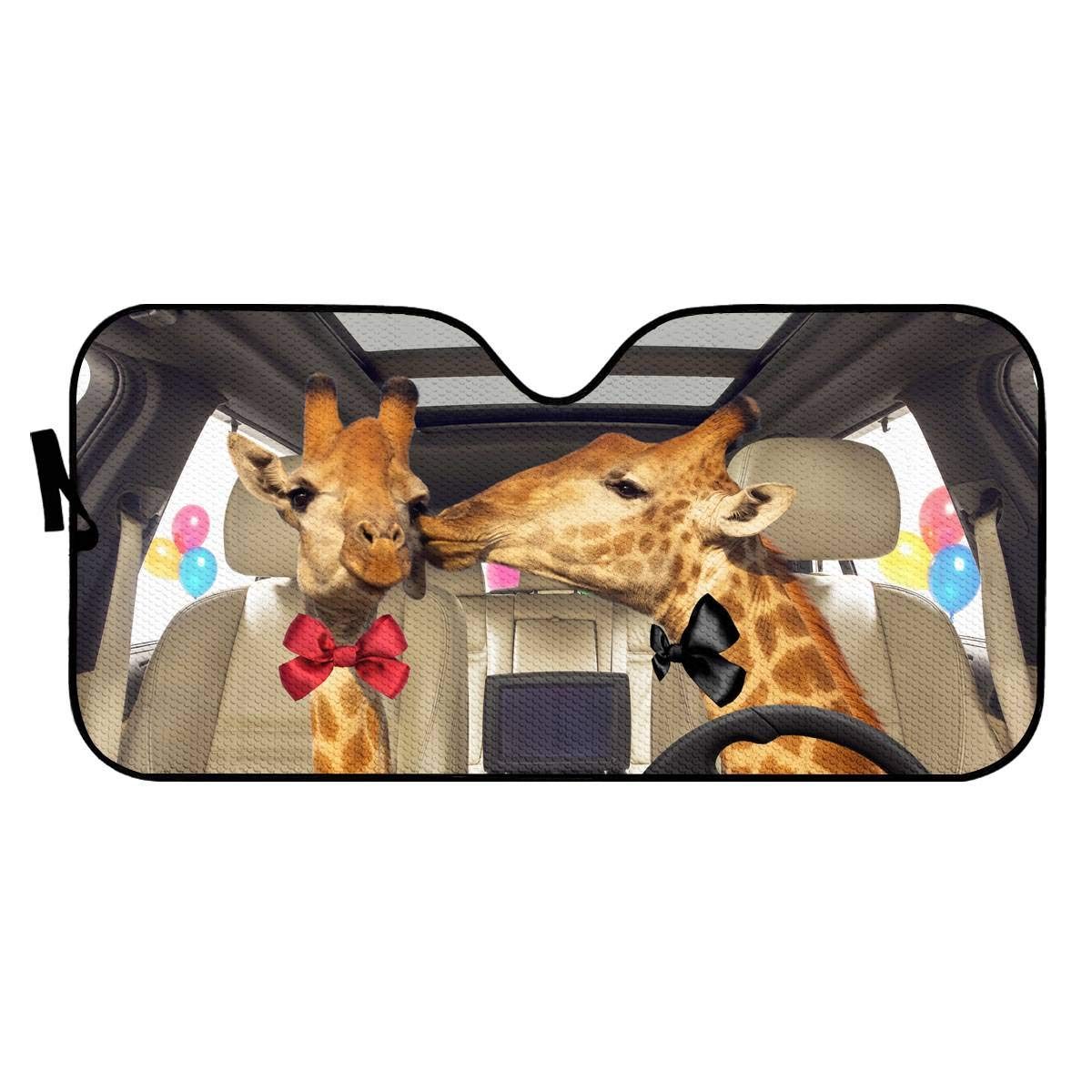 Fun Giraffe Couple Print Foldable Car Sun Shade for Windshield - UV Protection Summer Car Sun Shield, Front Window Extension Visor - Perfect for Road Trips, Beach Days & Outdoor Parking