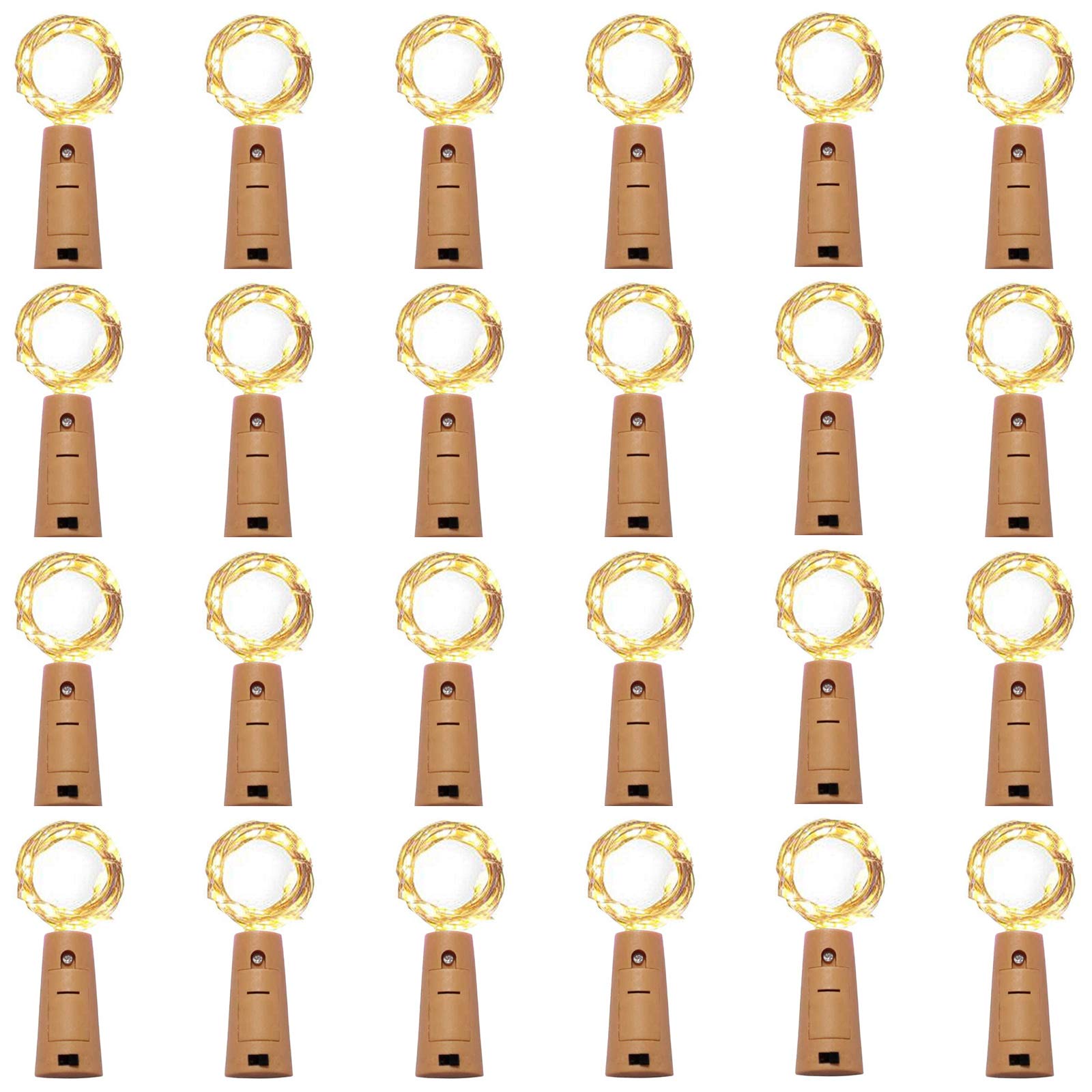 24 Pack 20 LED Wine Bottle Cork Lights - Battery Operated Fairy String Lights with Copper Wire for DIY, Christmas, Halloween, Wedding & Party Decor - Indoor Outdoor Starry Lights (Warm White) - Perfect for Table Centerpieces, Backyard Lighting & Holiday Atmosphere
