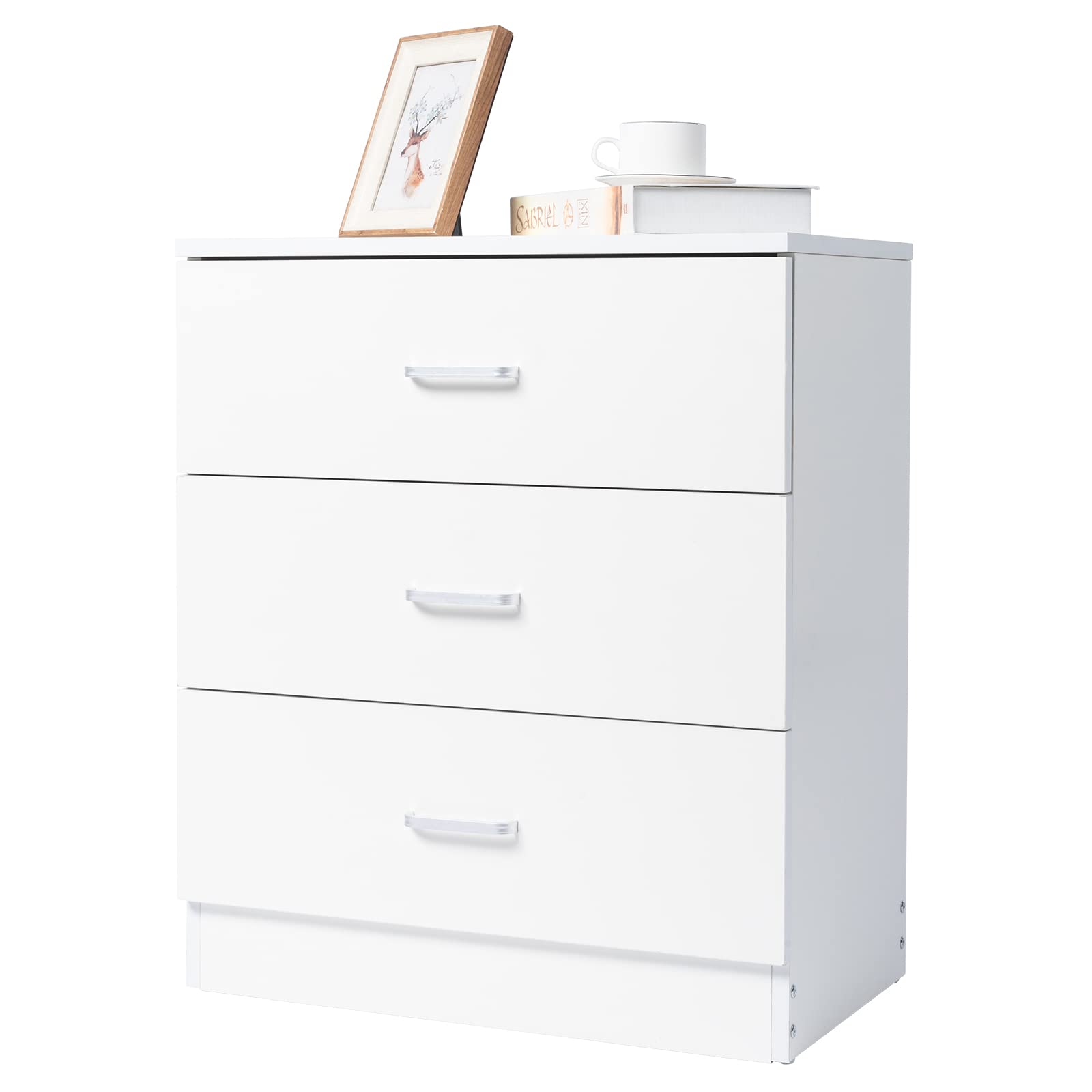 White 3-Drawer Bedside Table - Spacious Nightstand with Large Storage for Bedroom, 22.05x13x25.98 Inch - Perfect for Small Spaces, Apartment Living & Guest Rooms