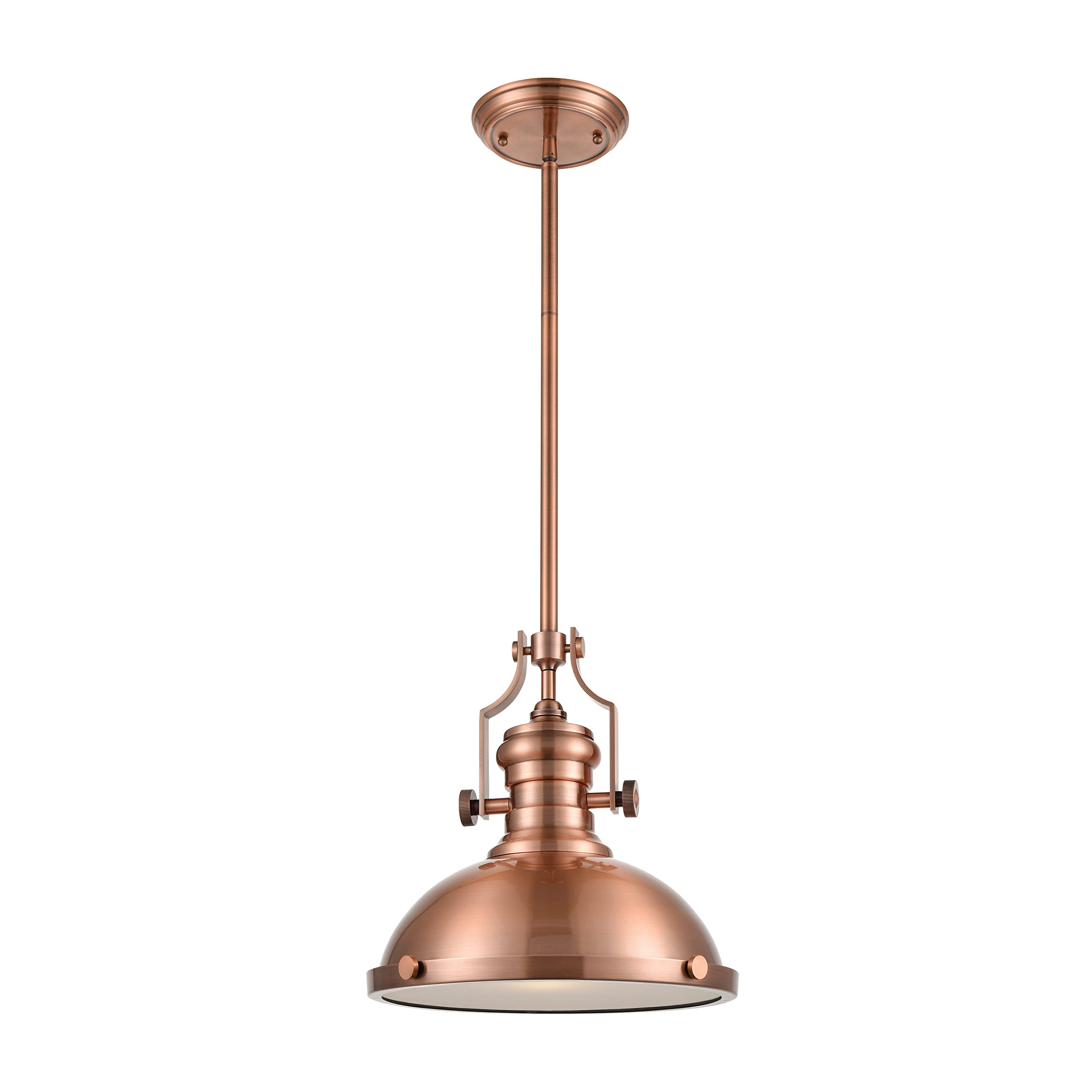 Elk Home Chadwick 1-Light Antique Copper Pendant with Frosted Glass Diffuser - Transitional Style Hanging Light Fixture for Dining Room, Kitchen Island or Entryway