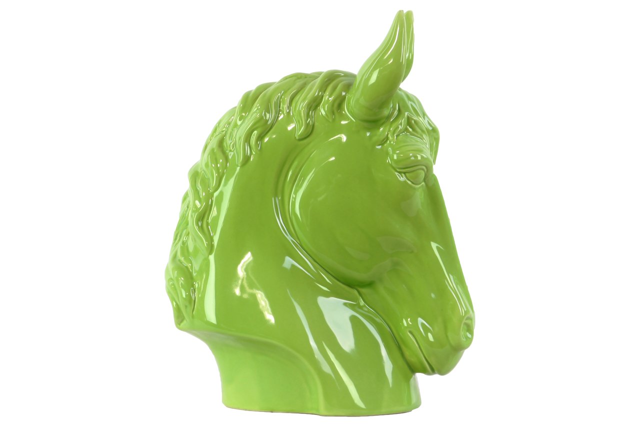 Glossy Green Ceramic Horse Head Statue - Small Home Decor for Living Room, Office, or Bookshelf