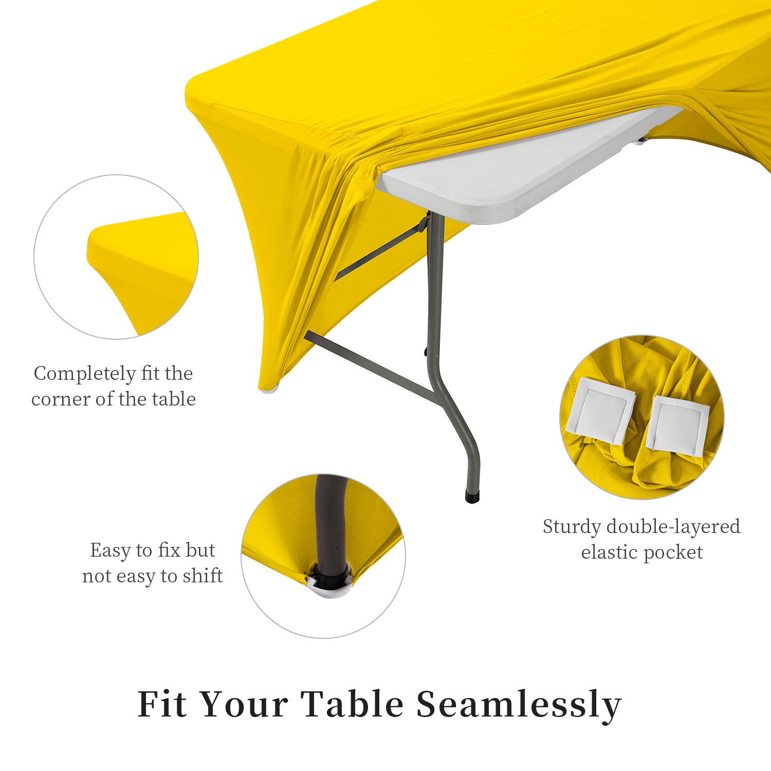ManMengJi Spandex Table Cover 4 ft - Stretchable Rectangular Fitted Tablecloth for Standard Folding Tables - Waterproof & Wrinkle-Resistant - Perfect for Weddings, Banquets, Parties & Events (Yellow) - Ideal for Indoor/Outdoor Dining, Buffets & Holiday Decorations