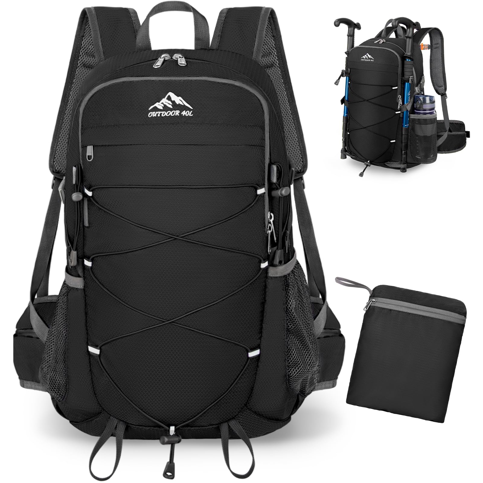 BKNOOU 40L Lightweight Hiking Backpack - Waterproof Foldable Daypack for Camping & Travel - Compact Packable Backpack for Men & Women - Perfect for Outdoor Adventures, Day Hikes & Weekend Getaways