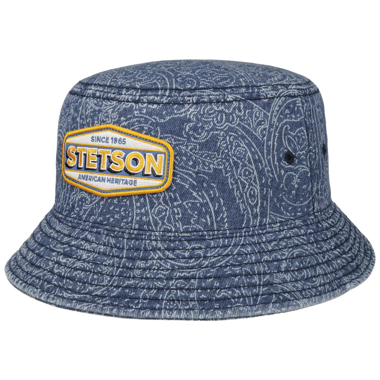 Stetson Paisley Logo Cotton Bucket Hat for Men & Women - Stylish Sun Protection for Outdoor Activities, Beach, and Travel