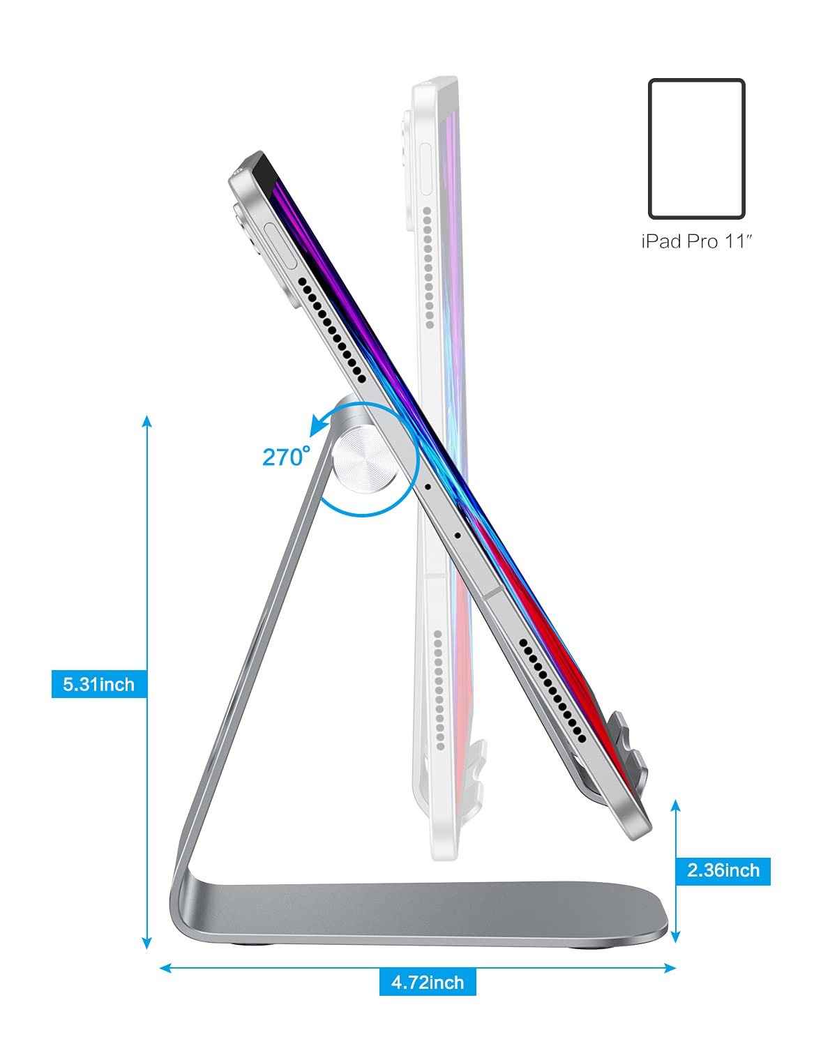 OMOTON Adjustable Aluminum Tablet Stand Holder - Compatible with iPad Air/Mini, iPad 10.2, iPad Pro 11/12.9, Samsung Galaxy Tab & More (Up to 12.9