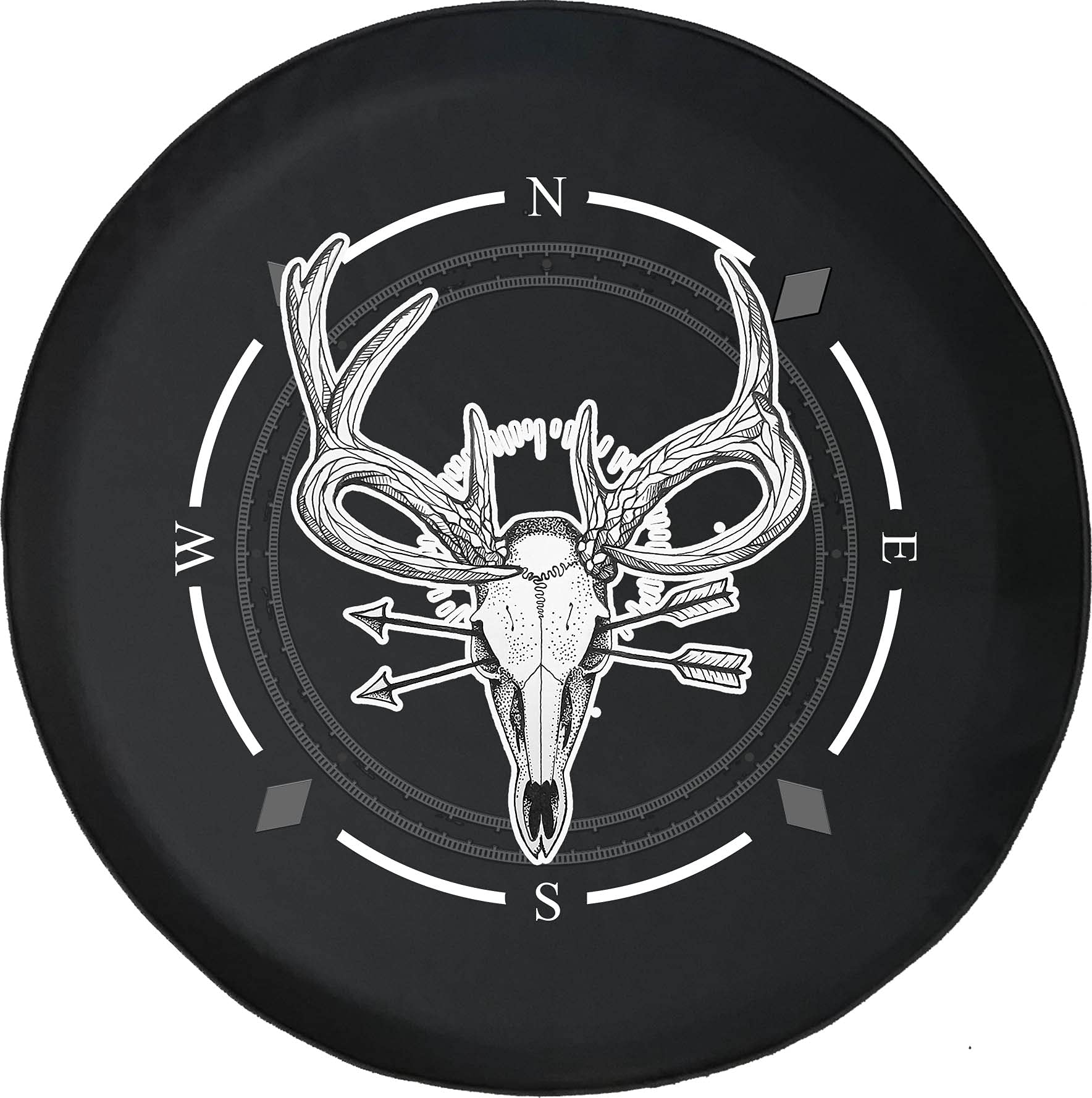 American Unlimited Spare Tire Cover with Compass & Boho Deer Skull Design - Waterproof SUV, Trailer, RV Wheel Cover for Hunting & Outdoor Adventures - Fits Most Vehicles