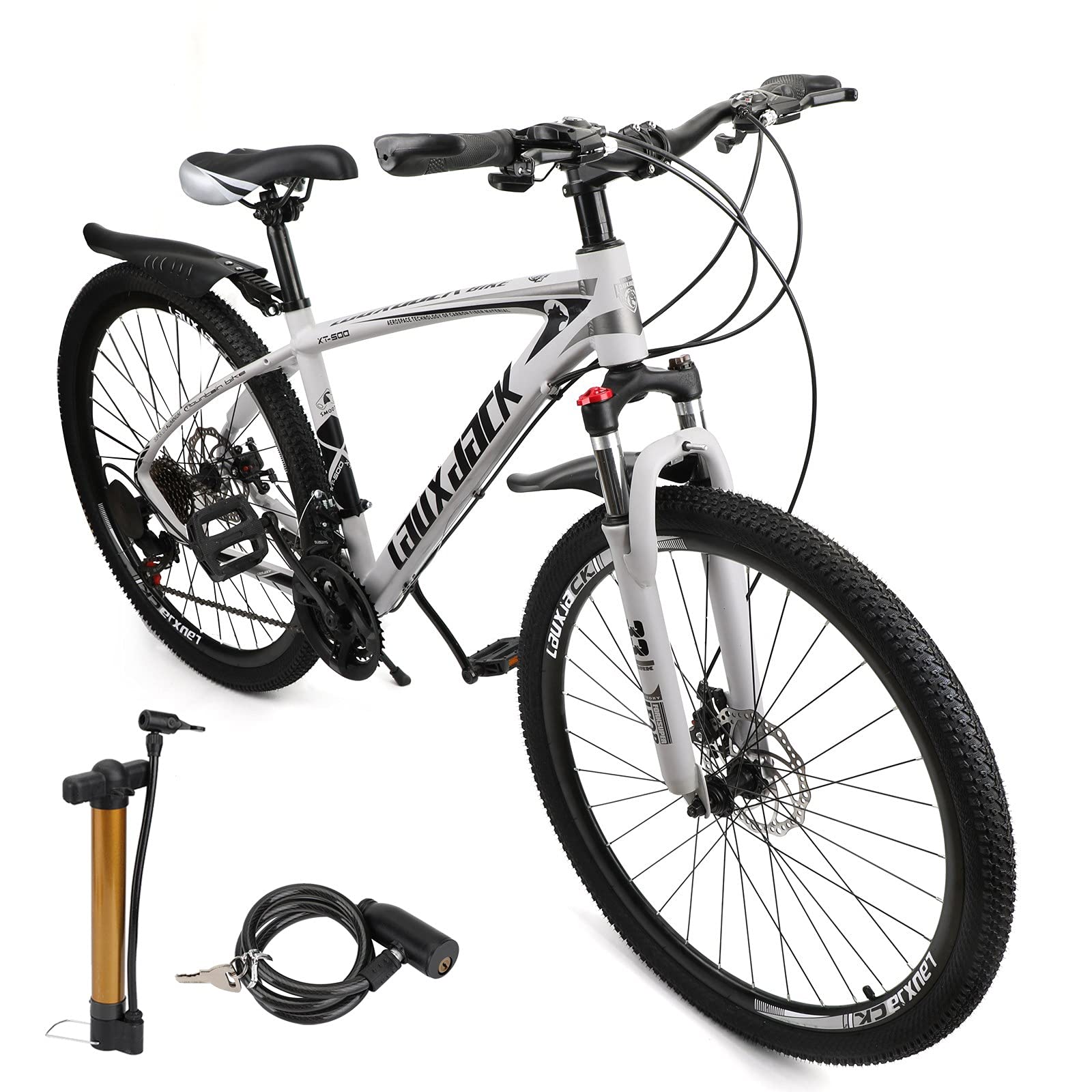 Bruce & Shark 27.5 Inch 21-Speed Unisex Adult Mountain Bike - Durable MTB with Bike Lock & Air Pump - Perfect for Trail Riding, Commuting & Outdoor Adventures