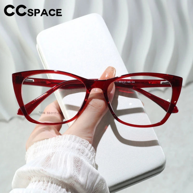 CCspace Women's Full Rim Square Cat Eye Titanium Eyeglasses Frame - Lightweight & Durable TR90 Material - Style 7036 for Work, Reading & Fashion Accessories