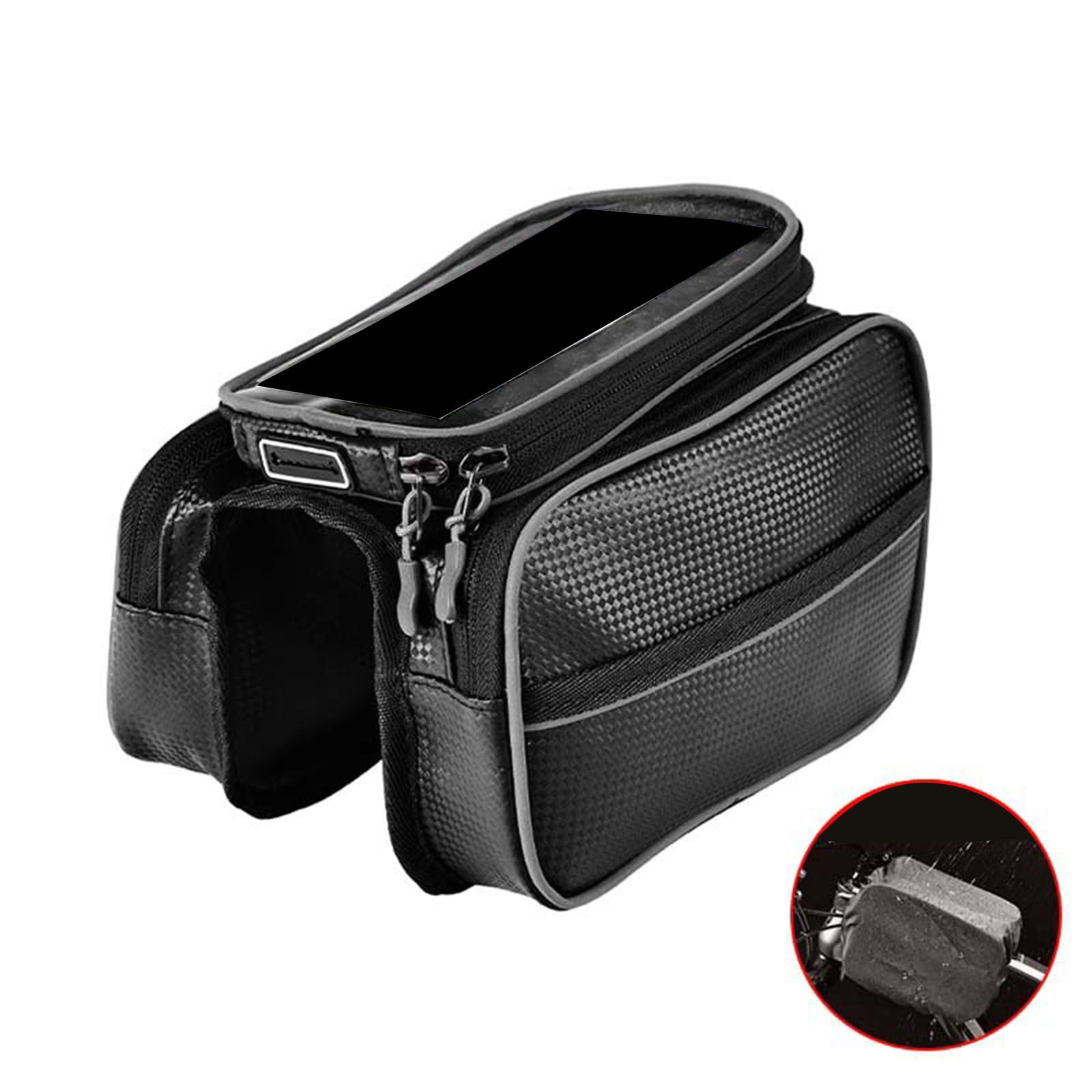 **Mountain Bike Front Frame Bag - Large Capacity Top Tube Pouch Pannier with Touch Screen Phone Holder - Perfect for Cycling, Commuting & Outdoor Adventures**