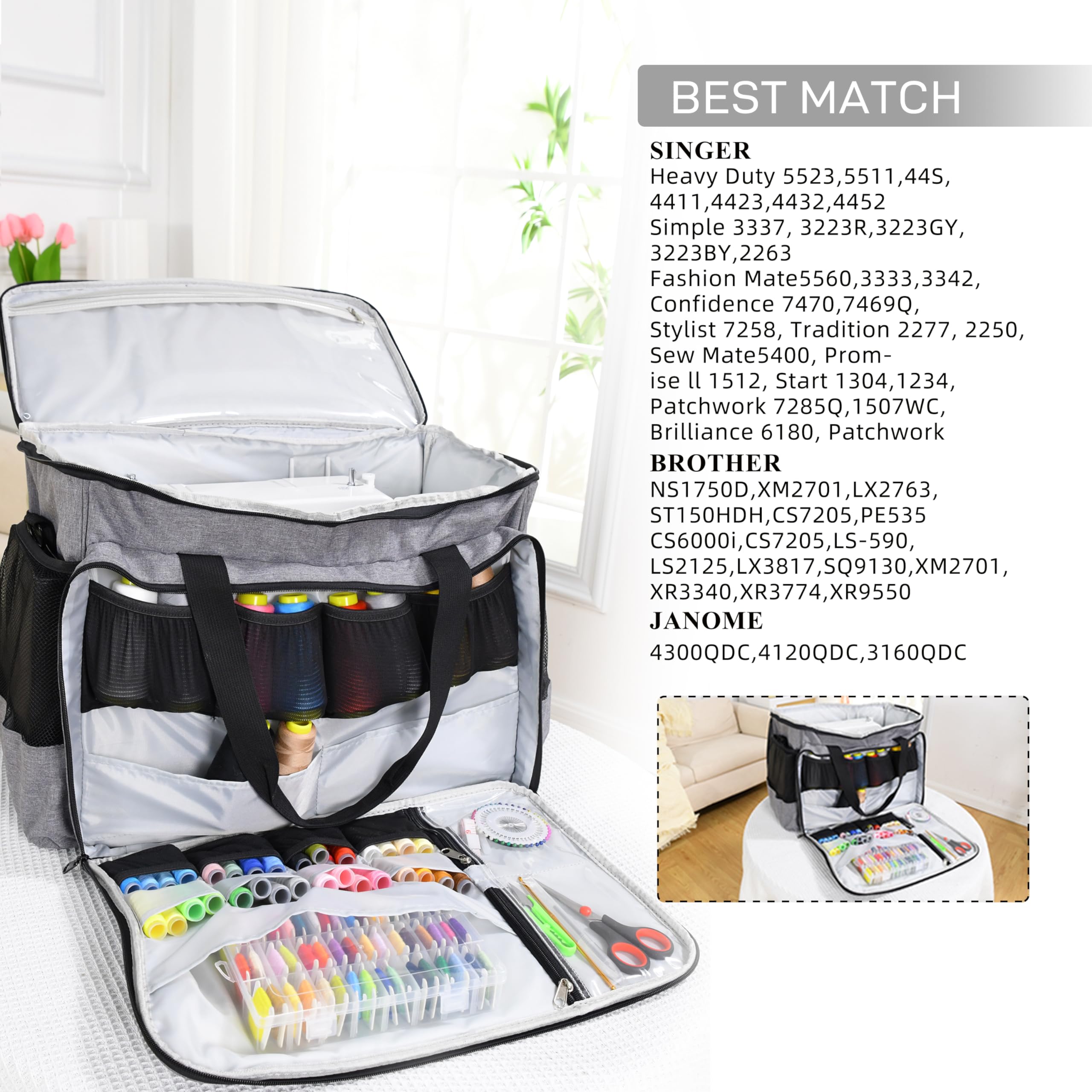 Large Heavy Duty Rolling Sewing Machine Case with Wheels - Spacious Sewing Machine Bag for Most Machines | Perfect for Travel, Classes & Storage | Durable Tote with Extra Space
