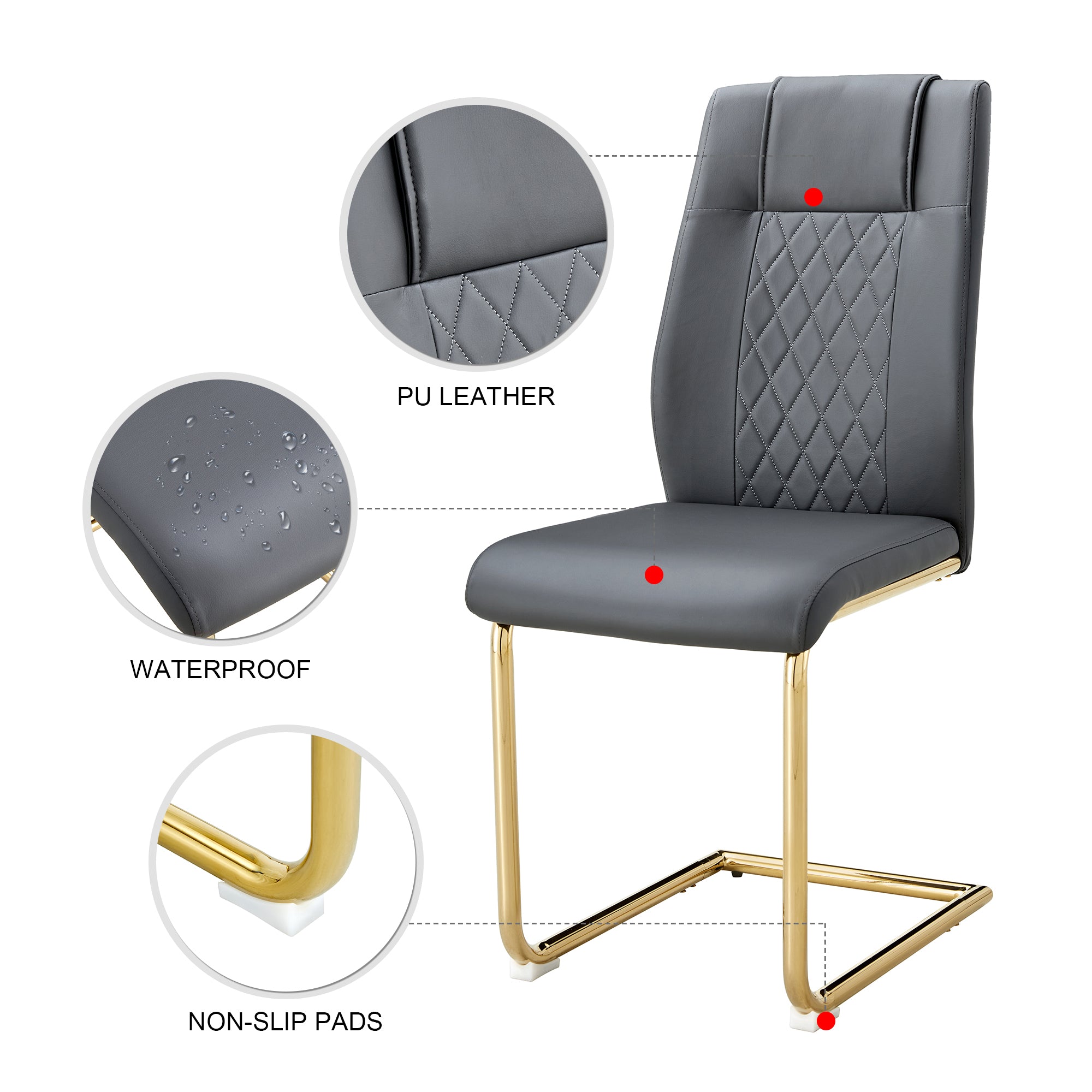 Stylish Faux Leather Cushioned Chairs with Metal Legs - Set of 6 (Gray PU Leather) for Living Room, Kitchen, Bedroom & Dining Room - Perfect for Home Decor & Guest Seating
