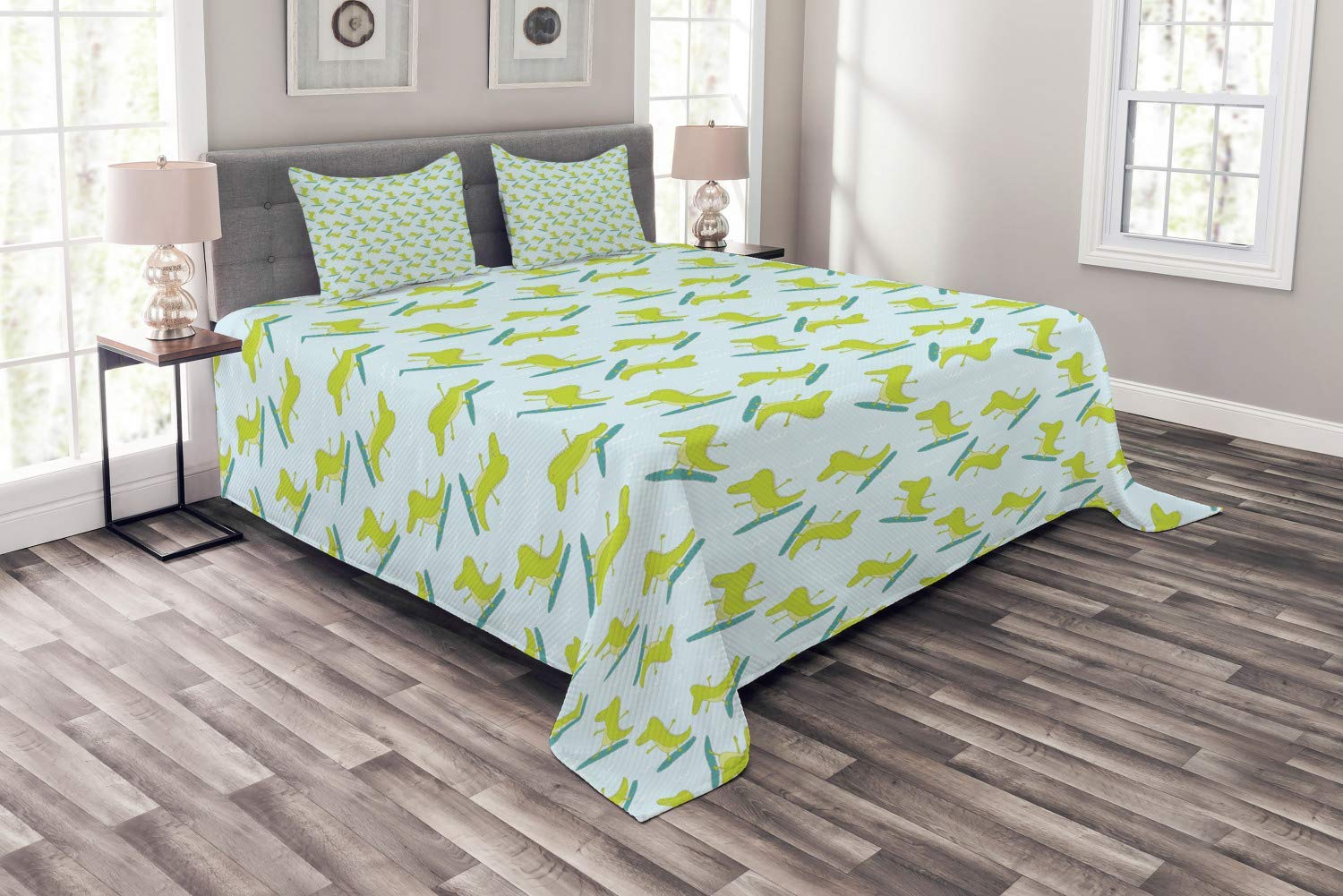 3 Piece All-Season Comforter Set - Twin Size Gator Duvet Cover with Surfing Crocodile Design | Machine Washable Bedding Set | Perfect for Kids' Rooms, Beach Houses & Tropical Themed Decor