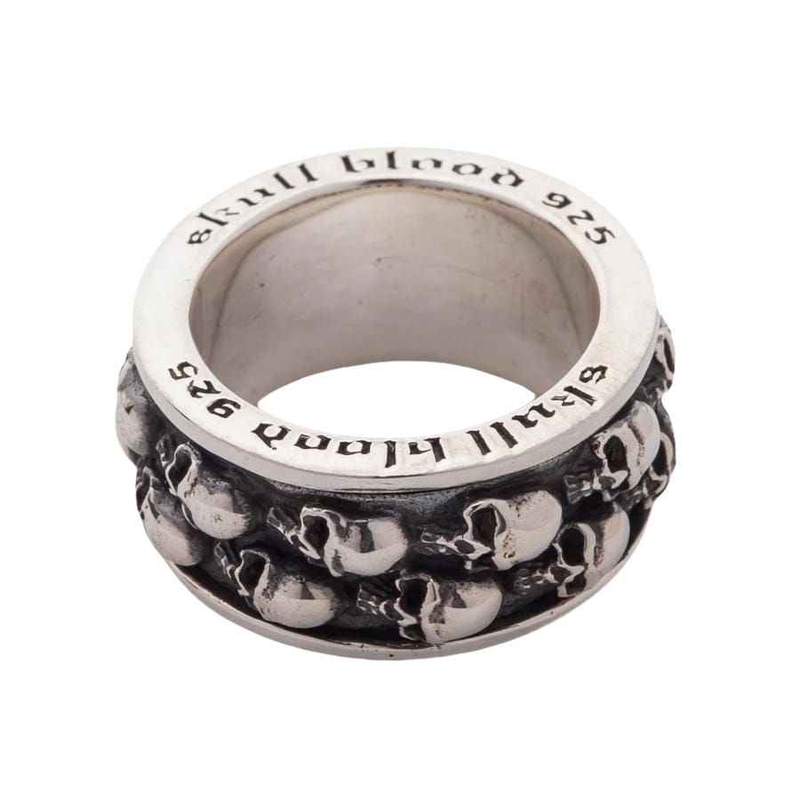 Double Skull Sterling Silver Men's Spin Ring - Gothic Punk Jewelry for Men, Adjustable Spinner Ring for Stress Relief & Fashion Accessories