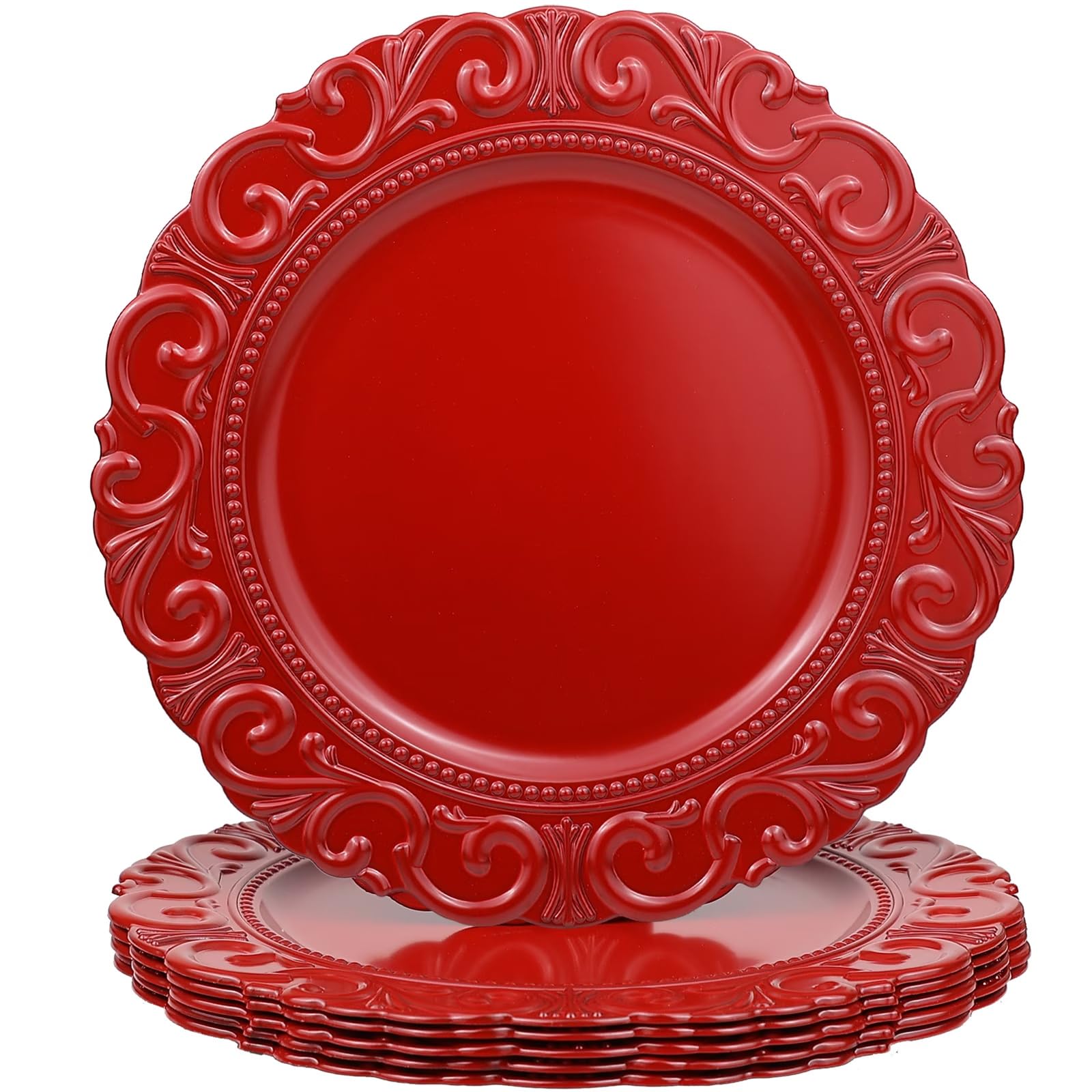 Red Plastic Charger Plates Set of 6 - 13