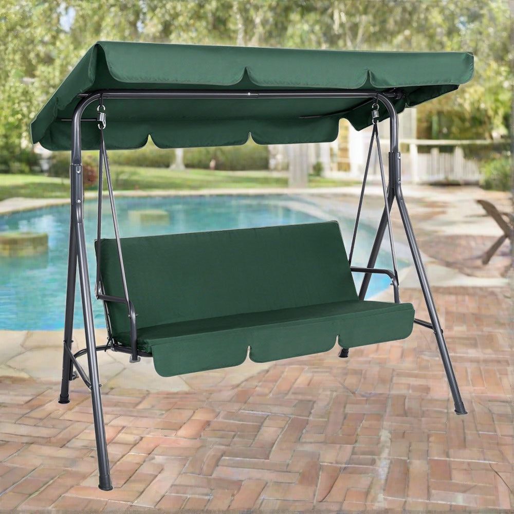 Gardeon Outdoor Swing Chair - 3-Seater Garden Bench with Canopy in Green - Perfect for Patio, Backyard, and Relaxation